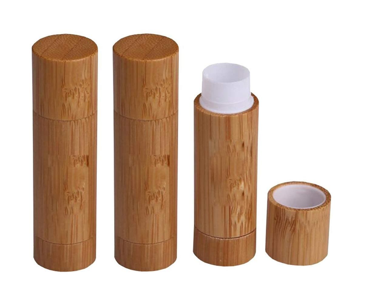 3PCS 5.5ML 0.2OZ Empty Bamboo Shell Lipstick Tubes with Cap Lip Balm Holder DIY Cosmetic Makeup Tools Portable Refillable Durable Container for Travel Daily Life