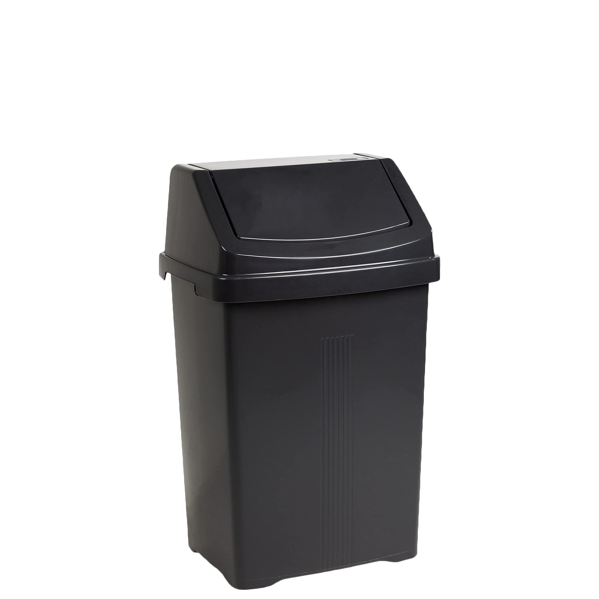50L Litre Large Heavy Duty Plastic Bin Dustbin, Storage Unit with Locking Lid/Swing Bin Recycling Kitchen Waste Bin Rubbish Waste (Swing Bin, Midnight Black)