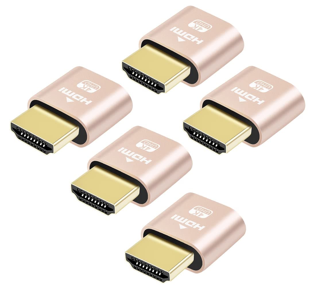 4K HDMI Dummy Plug Display Emulator Headless Ghost Adapter Compatible with Windows Mac OSX Linux Support 4kx2k 2160P 1080p for Computer Desktop (fit-Headless, 5 Pack)