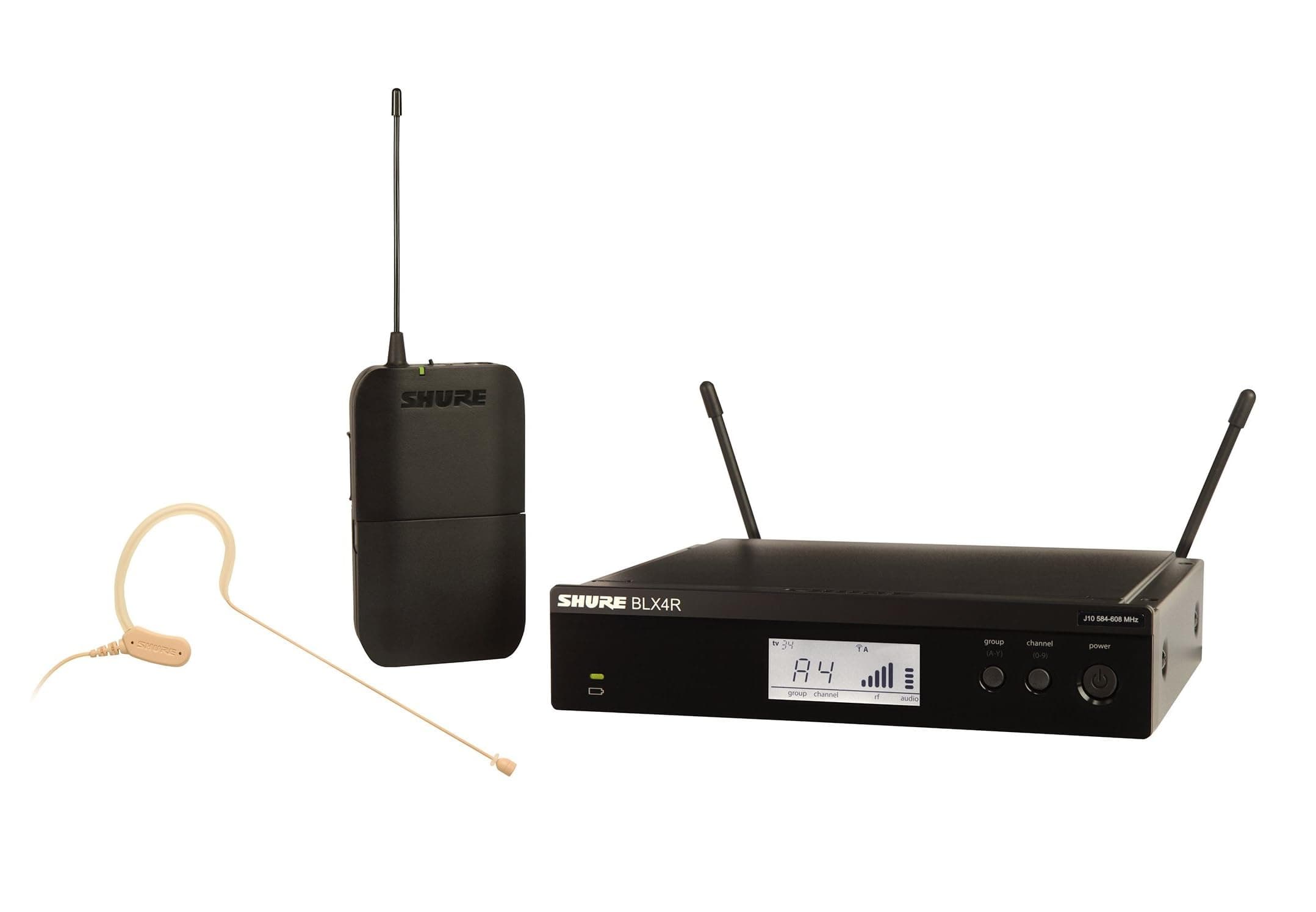 BLX14R/MX53 Wireless Microphone System with BLX4R Rack Mount Receiver, BLX1 Bodypack and MX153 Earset Headworn Subminiature Mic for Presentations, Houses of Worship and Live Sound - H9 Band