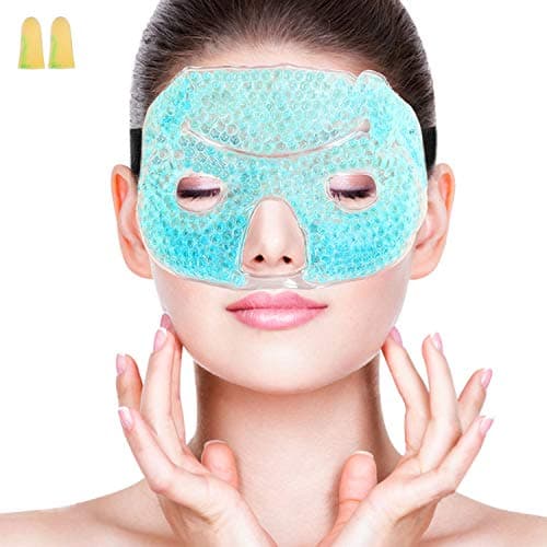 Cold Ice Face Mask Pack - Eye Cooling Gel Bead Mask for Puffy Eyes, Sinuses, Migraine Headache Relief, Dark Circles, Dry Eye - Adjustable, Reusable