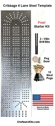 ChefwareKits 409 Cribbage Board 4-Lane Template Starter Kit, Steel