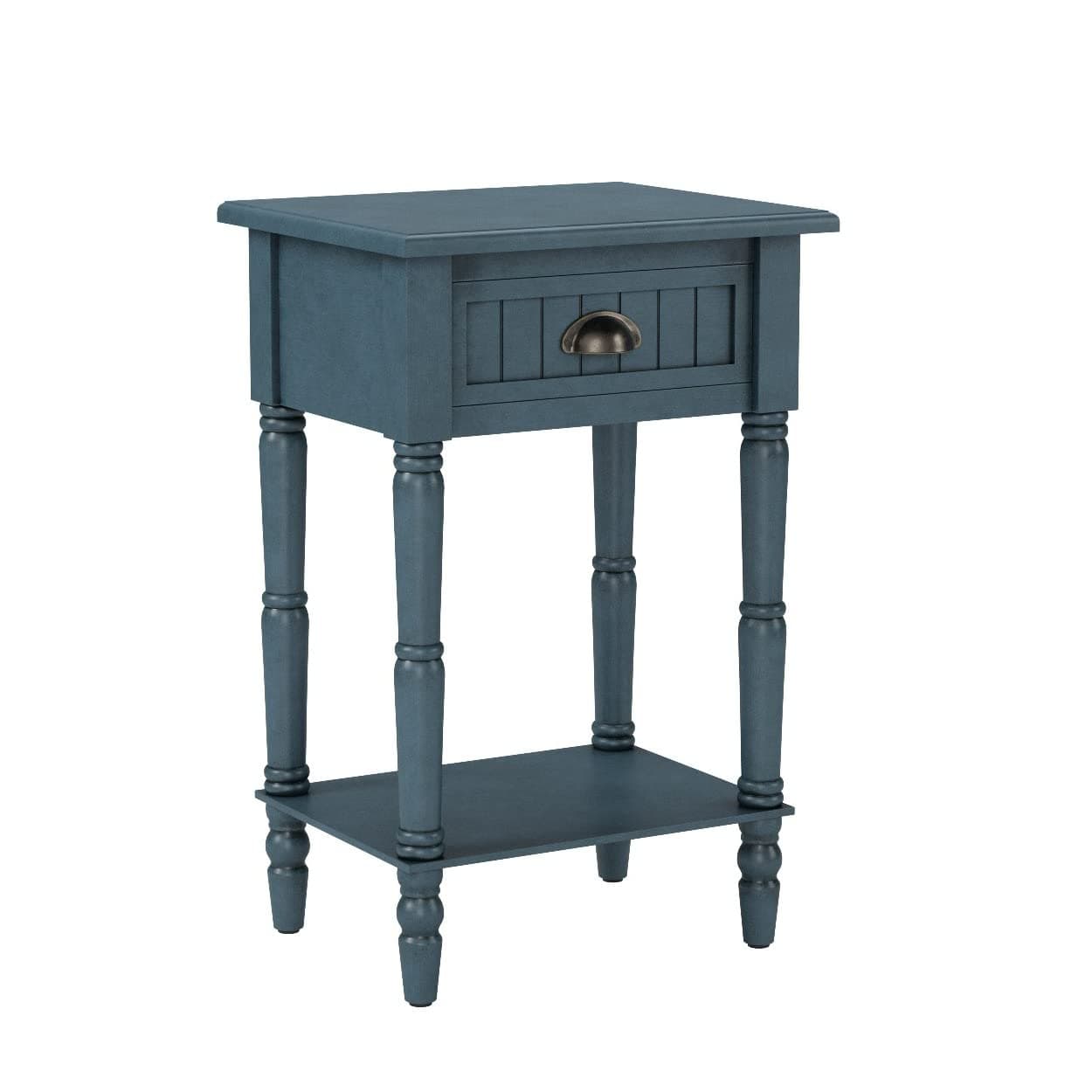 Decor Therapy Bailey Bead Board 1-Drawer Accent Table, Antique Navy, 14 x 17 x 26.5 in