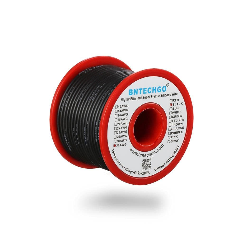 BNTECHGO 30 Gauge Silicone Wire Spool 100 ft Black Flexible 30 AWG Stranded Tinned Copper Wire