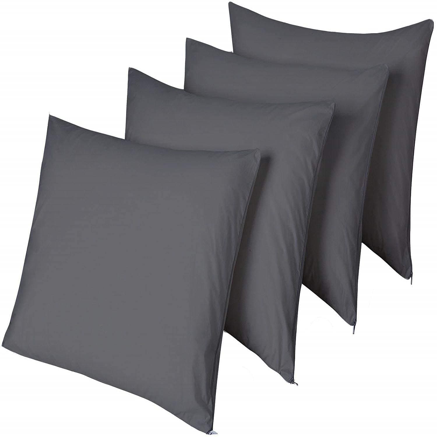 4 Pack Waterproof Grey Pillow Protectors Standard 20x26 Inches Smooth Zipper Premium Encasement Covers Quiet Cases Set