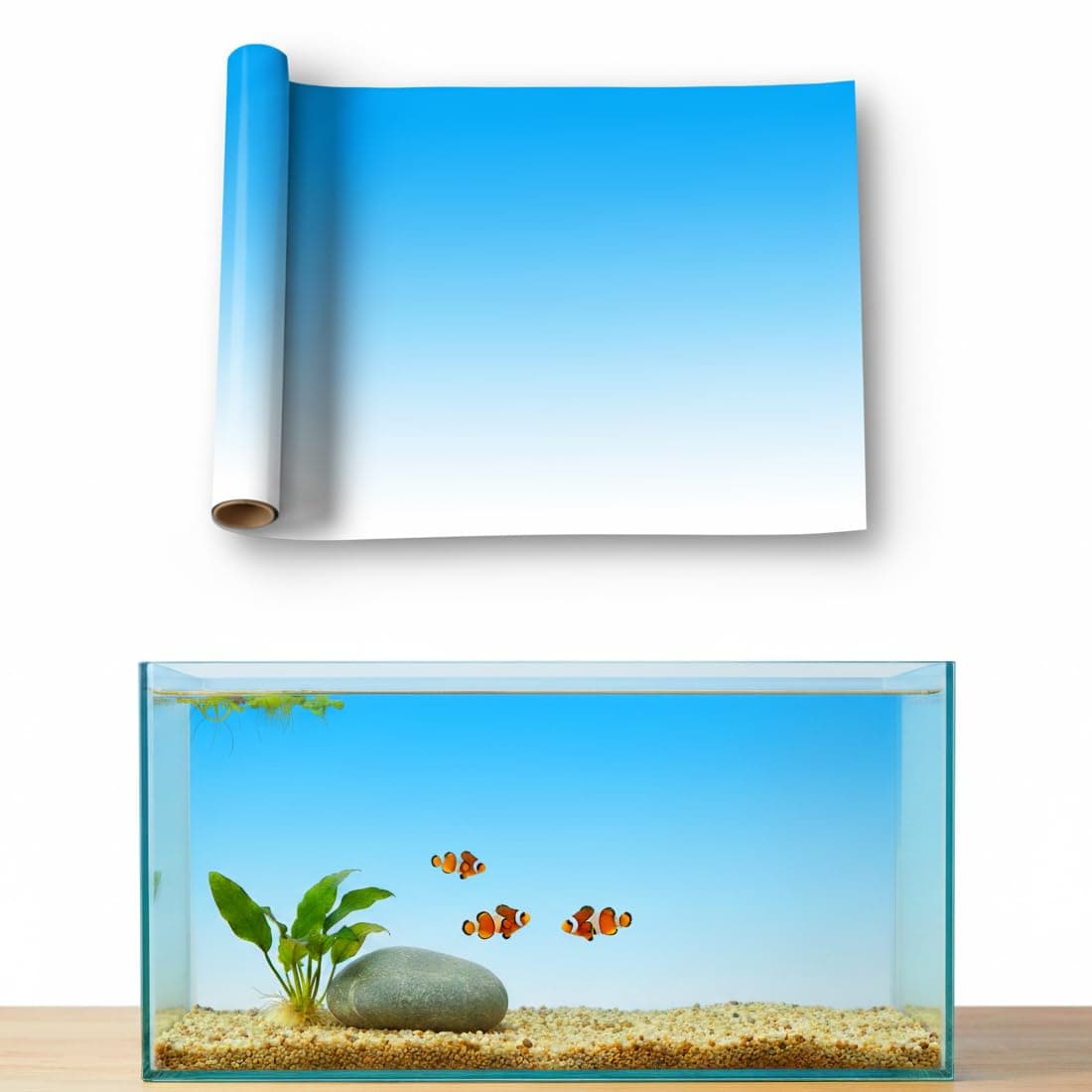 Aquarium Background - Static Cling Fish Tank Sticker - White Blue Gradient | Easy Install for Glass Tanks, No Residue, Reusable 60 x 30 cm / (24 x 12 inches)