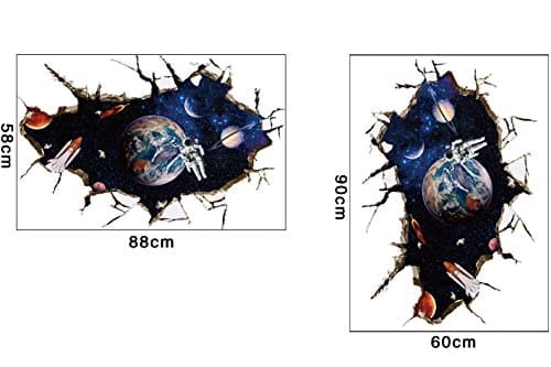 U-Shark Large Blue Sky 3D Self-Adhesive Removable Break Through The Wall Vinyl Wall Sticker/Mural Art Decals Decorator (9066A Galaxy Astronaut (23.6" X 35.4"/ 60cm x 90cm))