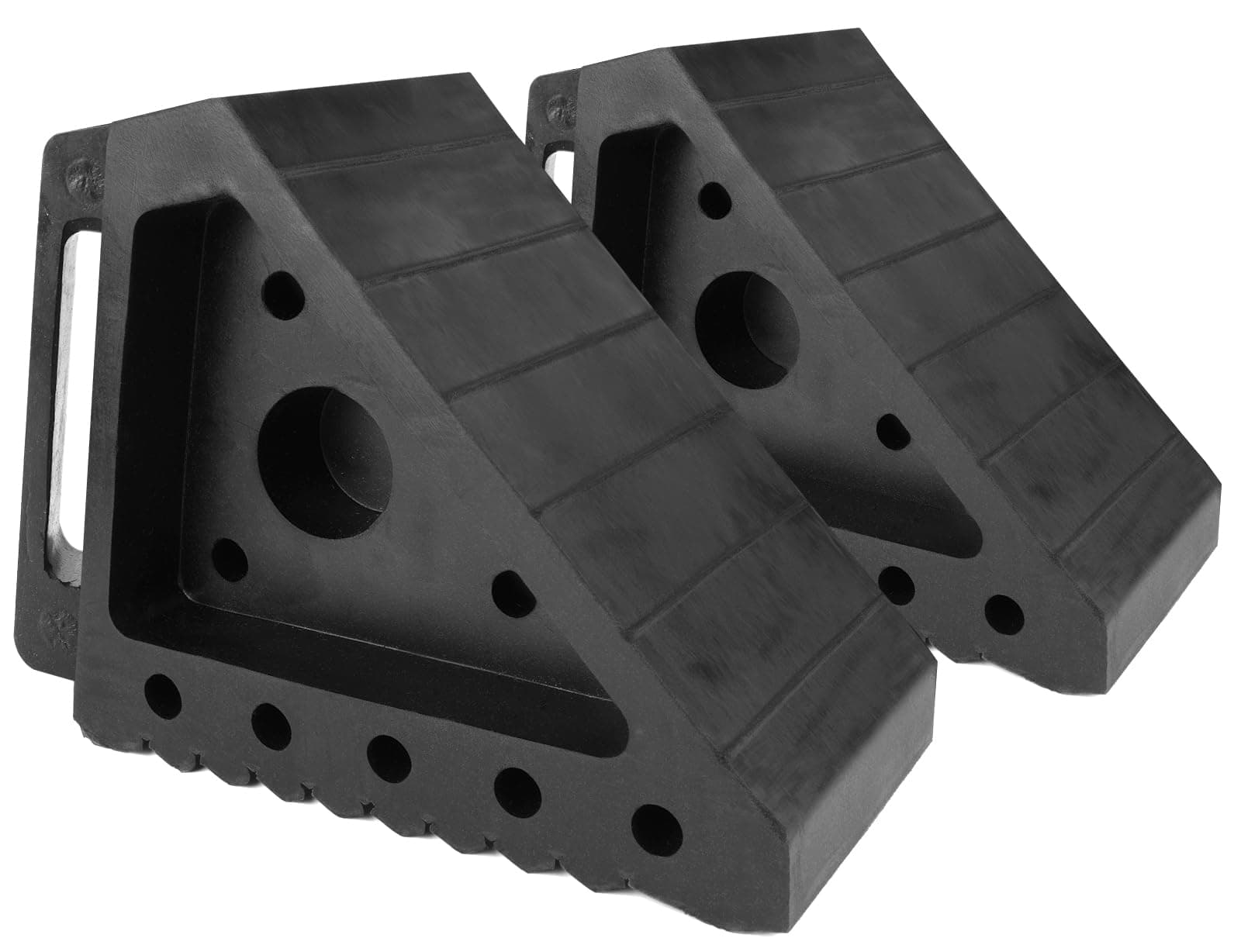 MaxxHaul Solid Rubber Wheel Chock 2-Pack | 8" x 4" x 6" Heavy-Duty Tire Stop | Non-Slip Traction Pads | Built-In Handle | All-Weather Vehicle Safety Block (70472)