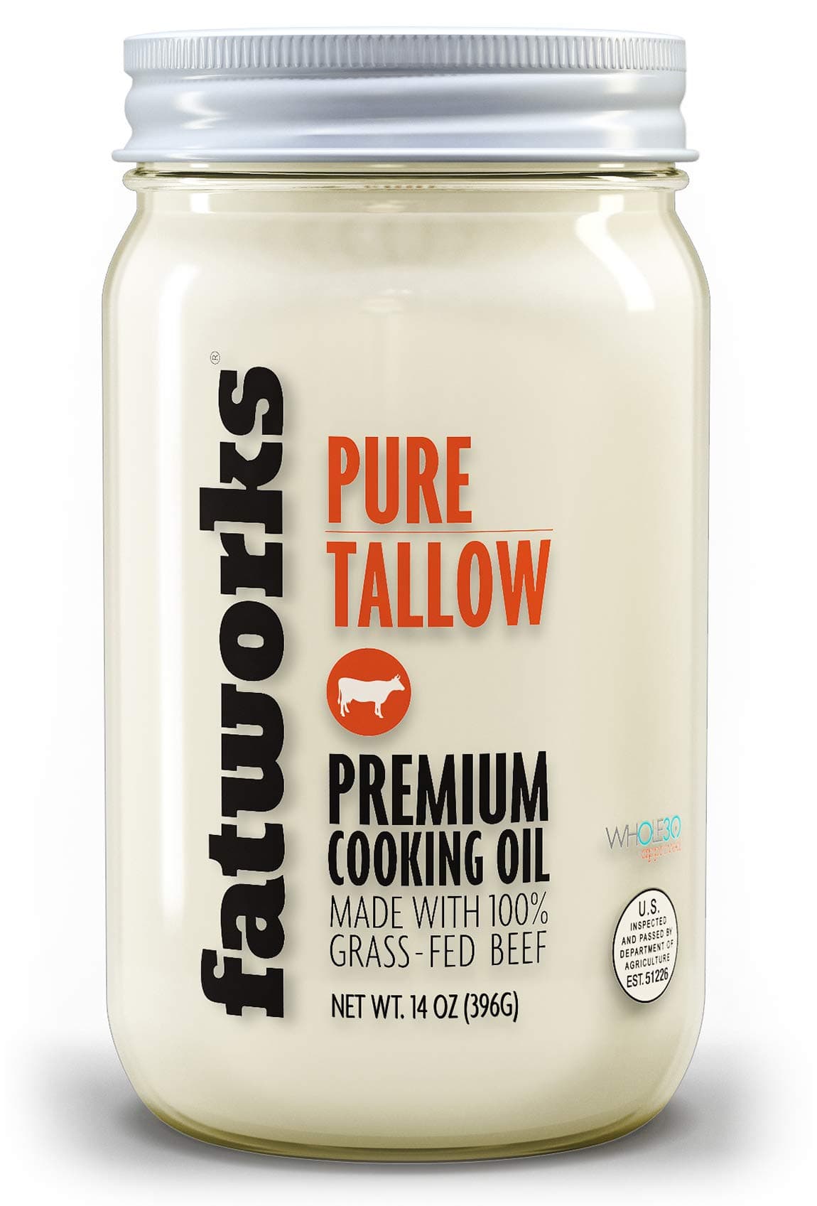 Beef Tallow, Grass-Fed, Kettle Rendered and Fine Filtered, 14oz by Fatworks