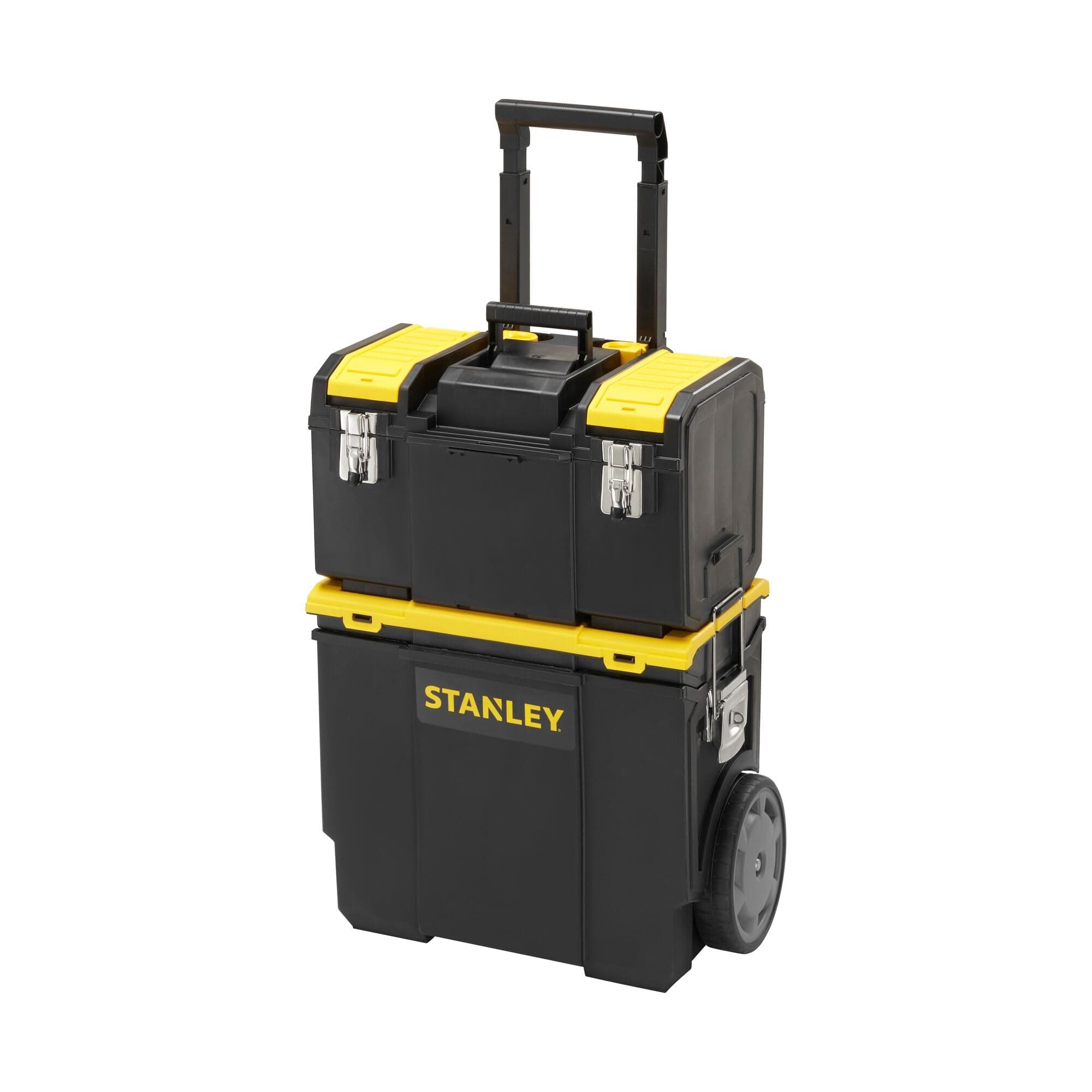 STANLEY 3 in 1 Rolling Work Centre Toolbox with Pull Handle, Detachable Toolbox with Portable Tote Tray, 1-70-326, Black