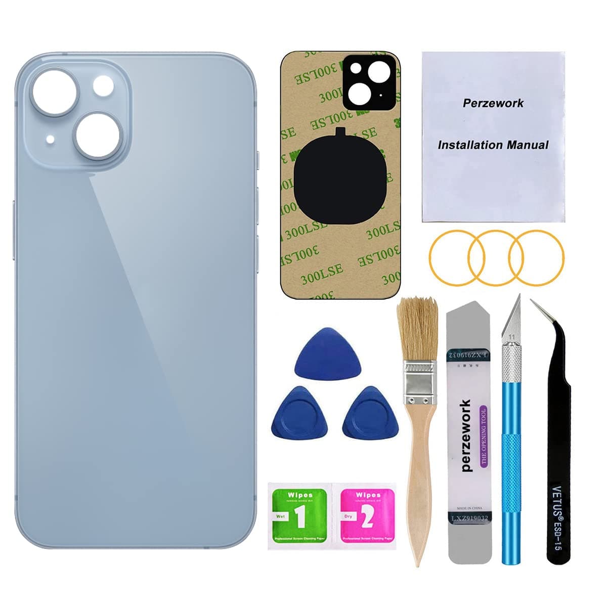 OEM Rear Back Glass Replacement for iPhone 14 6.1 inches with Reparing Toolkit (Blue)