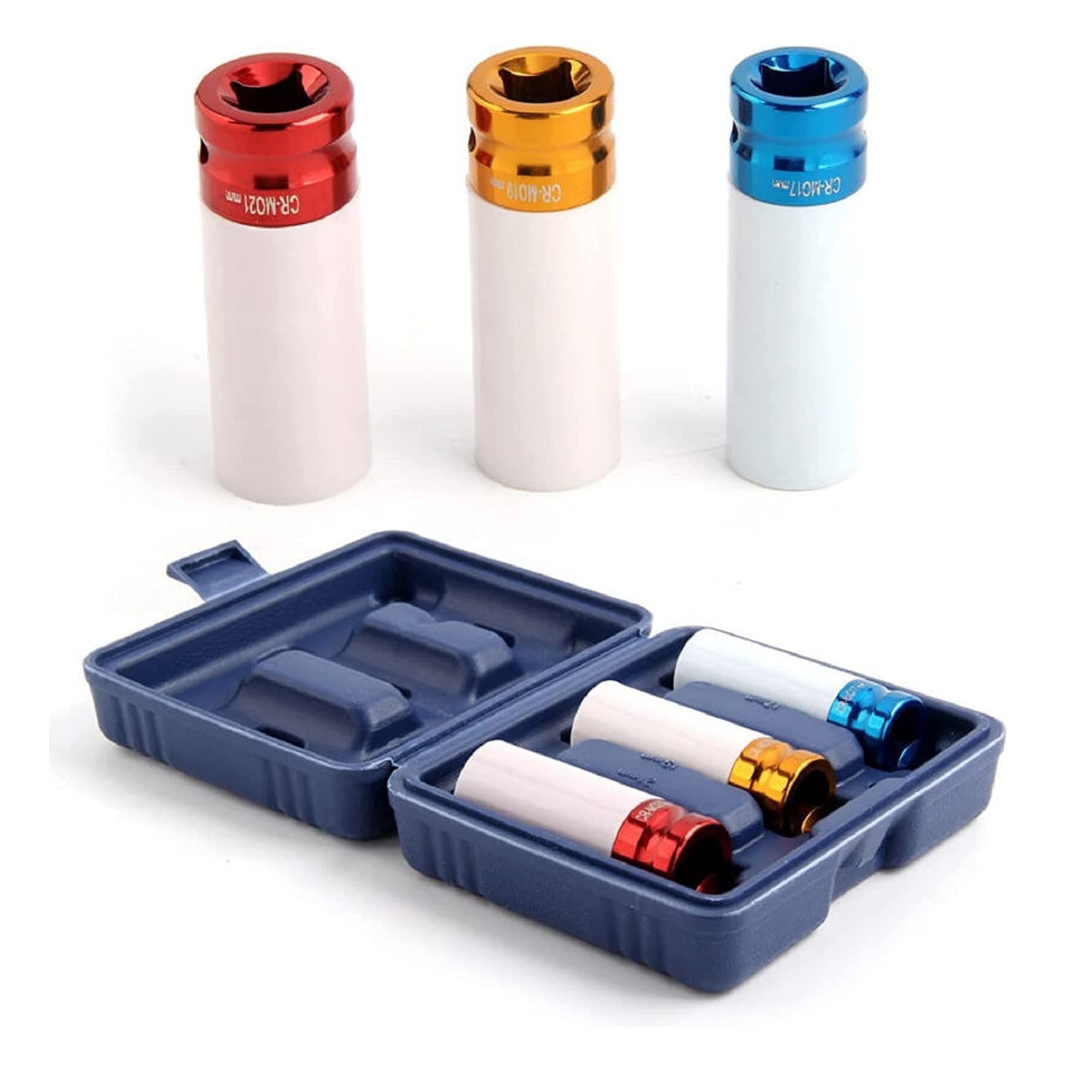 3 PCS Drive Wheel Socket Set 1/2- Inch Alloy Wheel Sockets 17mm 19mm 21mm Thin Wall Wheel Nut Socket Multicolour Nut Thin Wall Sockets for Alloy Wheels