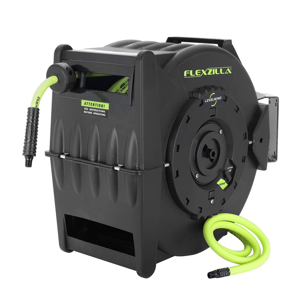 Flexzilla Levelwind Retractable Air Hose Reel, 3/8 in. x 75 ft., Heavy Duty, Lightweight, Hybrid, ZillaGreen - L8306FZ