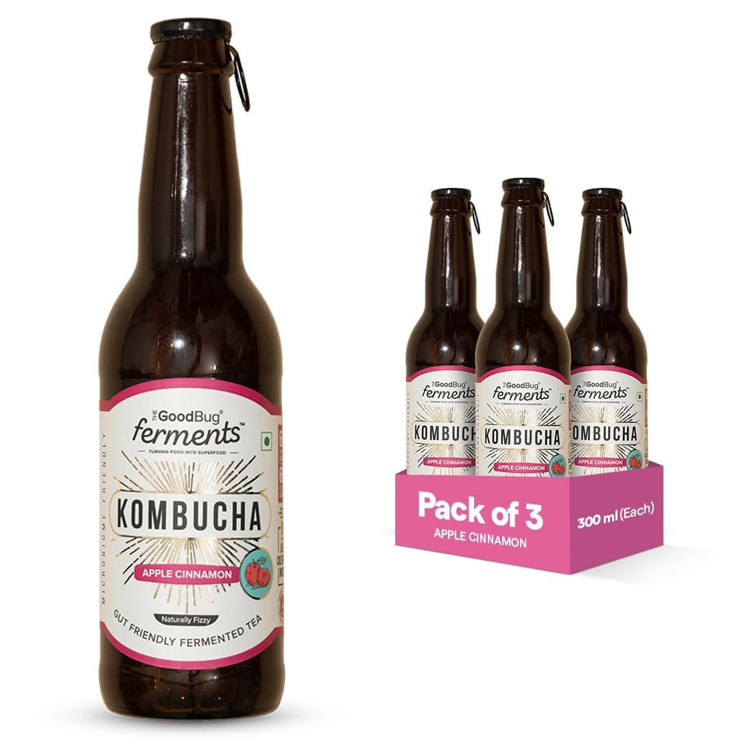 Kombucha | Apple Cinnamon | Fermented Tea | 1 Bn. CFU Live Cultures | Gut Friendly | Gluten free | Immunity Booster | Antioxidant and Hydration | Pack of 3 | 300 Ml