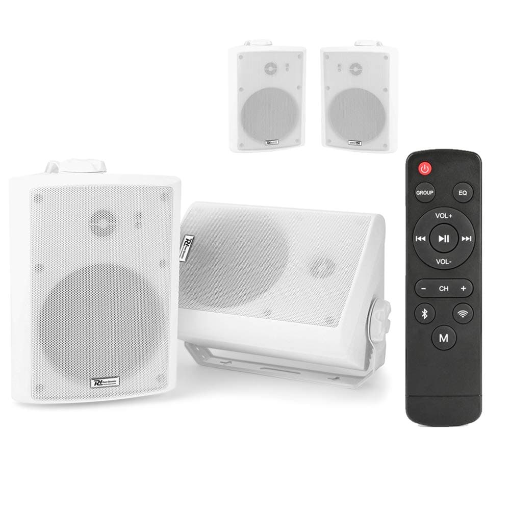 Power DynamicsWireless WiFi Bluetooth Wall Speakers Kit - 4x PD WS40A 4 Inch Active Multi-Room Airplay DLNA Qplay Smart Audio System, IPX5 Indoor Outdoor, White