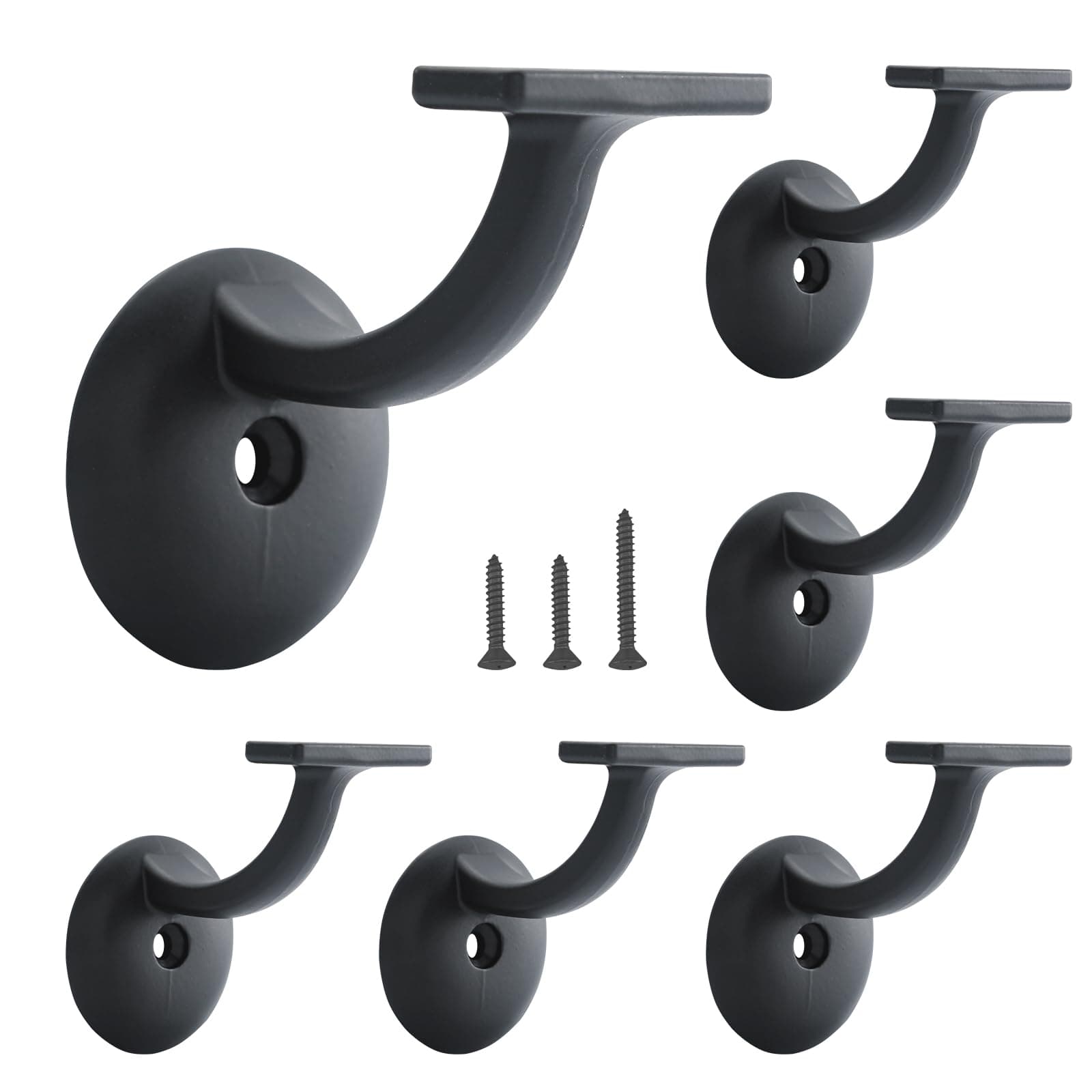 HOME MASTER HARDWARE Hand Rail Bracket, Heavy Duty Stair Support for Home or Office Stairways Handrail, Matte Black 6 Pack