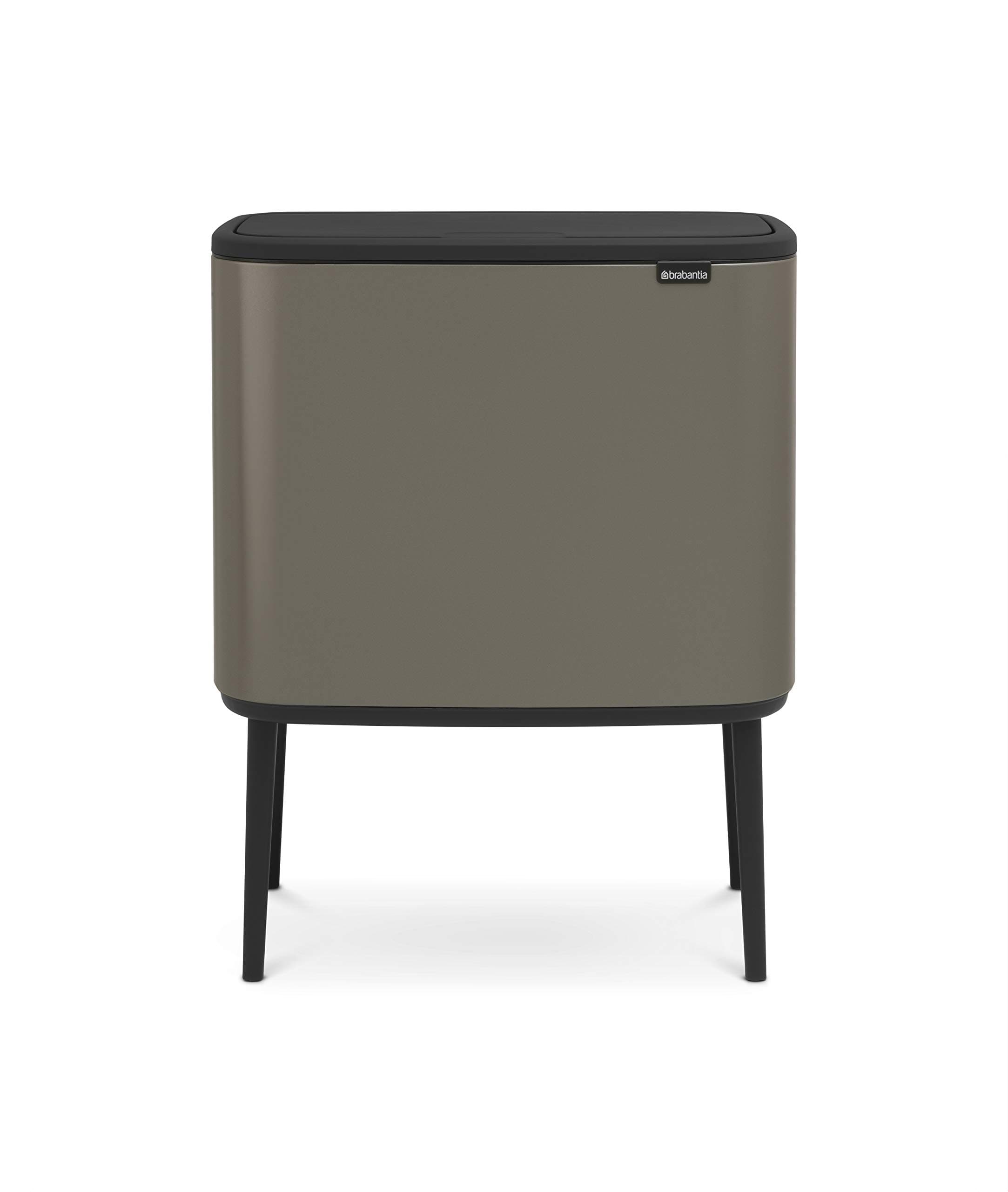 Brabantia Bo Touch Top Kitchen Trash Can with Single Compartment & Raised Legs | Platinum | 9.5 Gal Inner Bucket | Soft-Close Garbage Can, Stay-Open Lid | Fits Against Wall | + Trash Bags