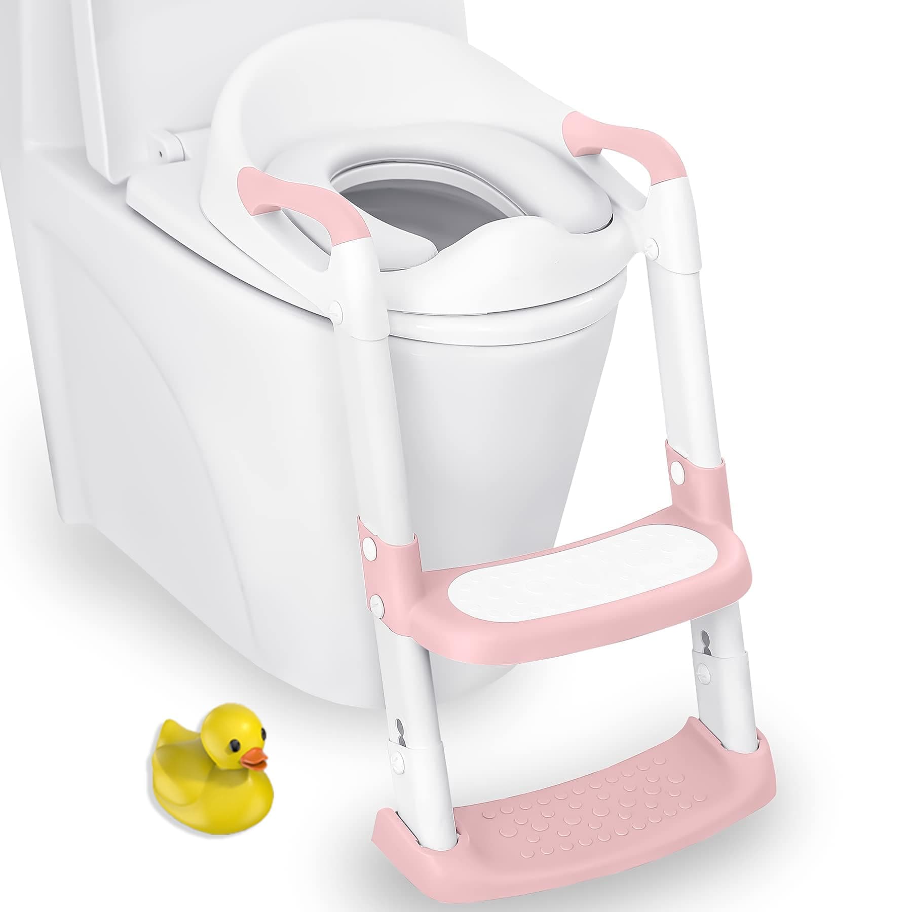 JASSONE® Potty Training Seat, Toddler Step Stool, 2 in 1 Potty Training Toilet for Kids, Baby Seat with Splash Guard and Anti-Slip Pad for Boys Girls Potty Training, BabyPink