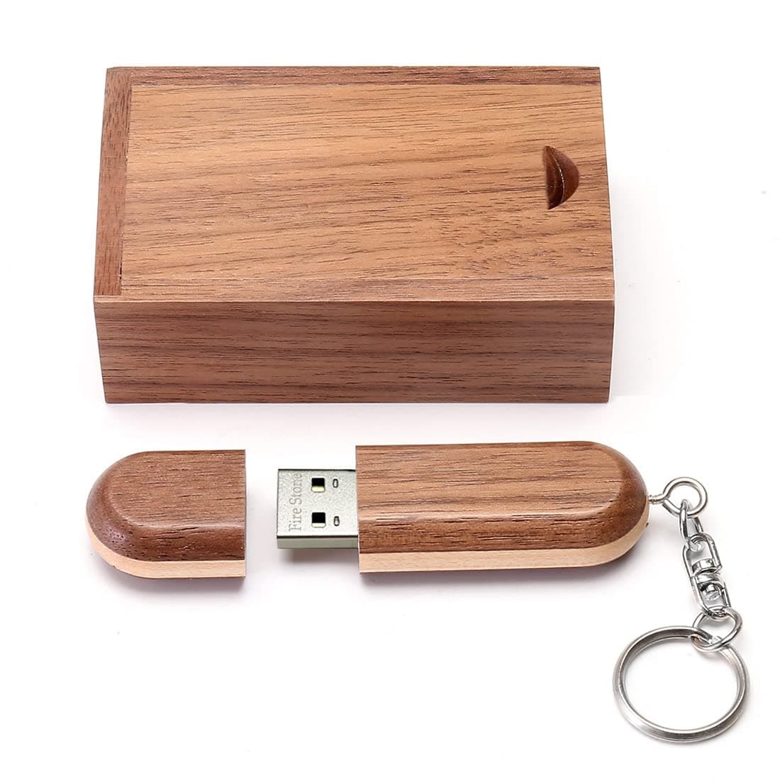 USB 2.0 Flash Drive Two-Color Wood USB 2.0 Memory Stick Pen Drives with Wooden Box (16GB, Tan)