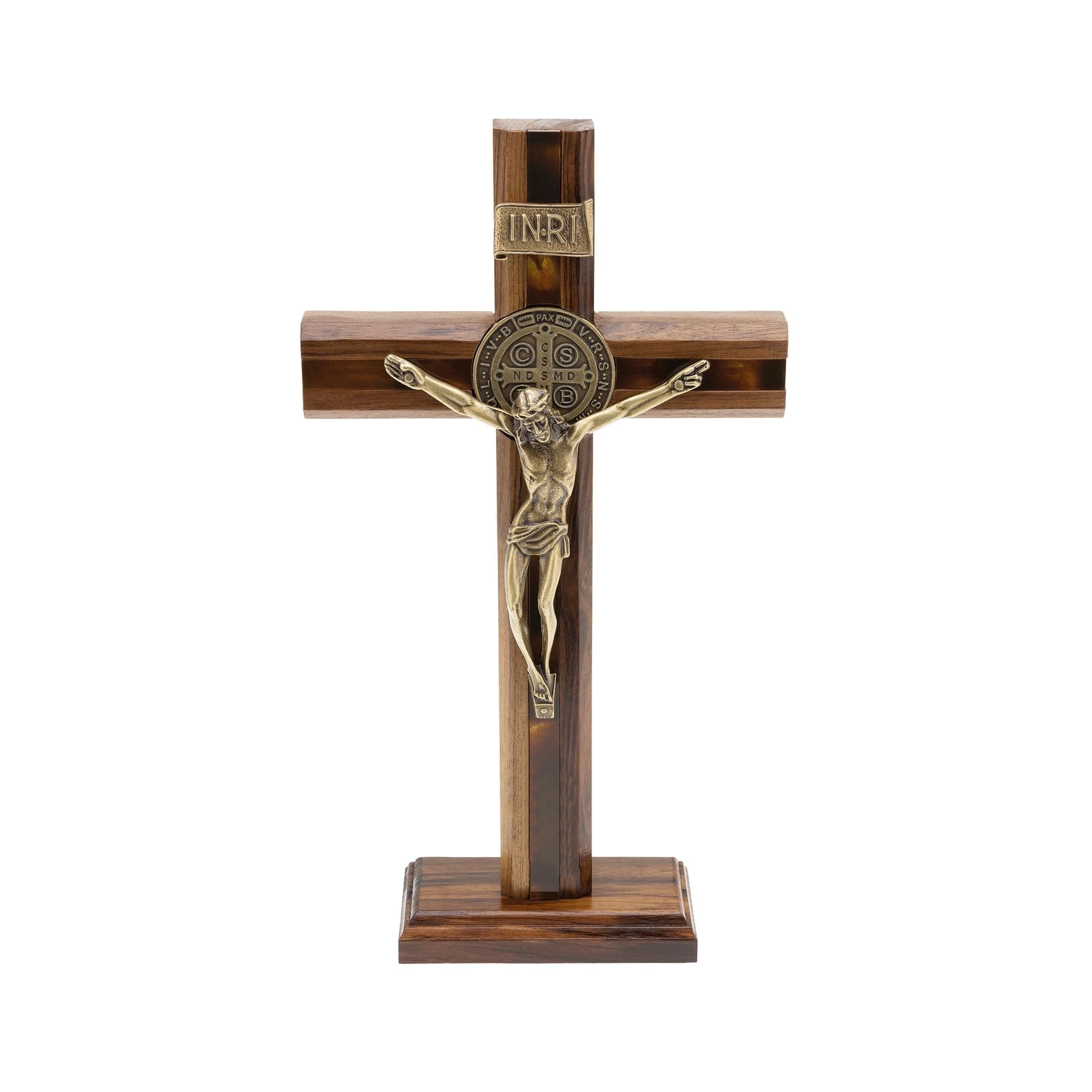 Intercession Saint Benedict Standing Crucifix Cross (Antique Gold)