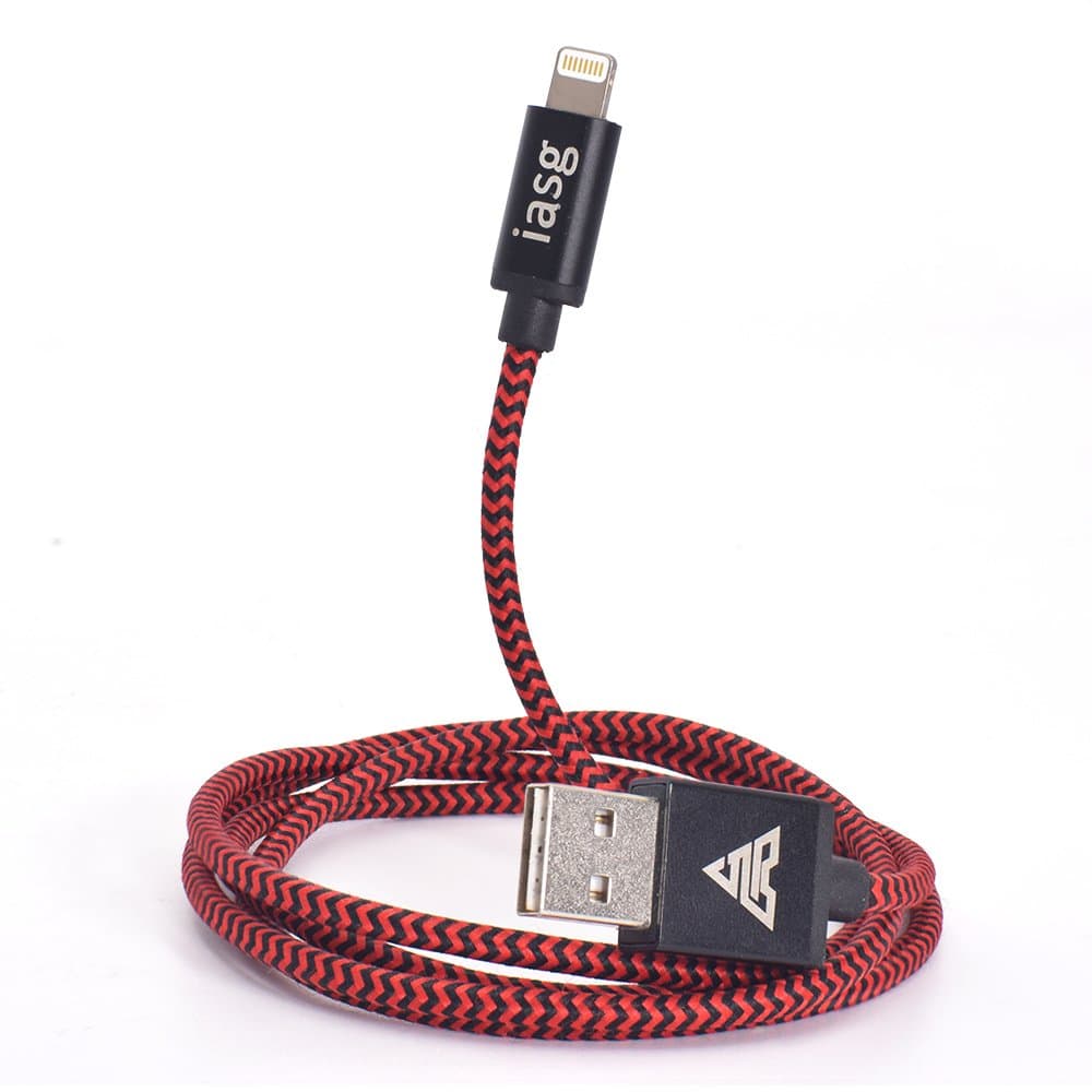 Lightning Cable, Iasg Lightning To Reversible USB Cable - Apple MFi Certified - Nylon Braided With Aluminum Housing Syncing and Charging Cord For iPhone iPad iPod - 3.3 Feet(1 Meters) - Red and Black