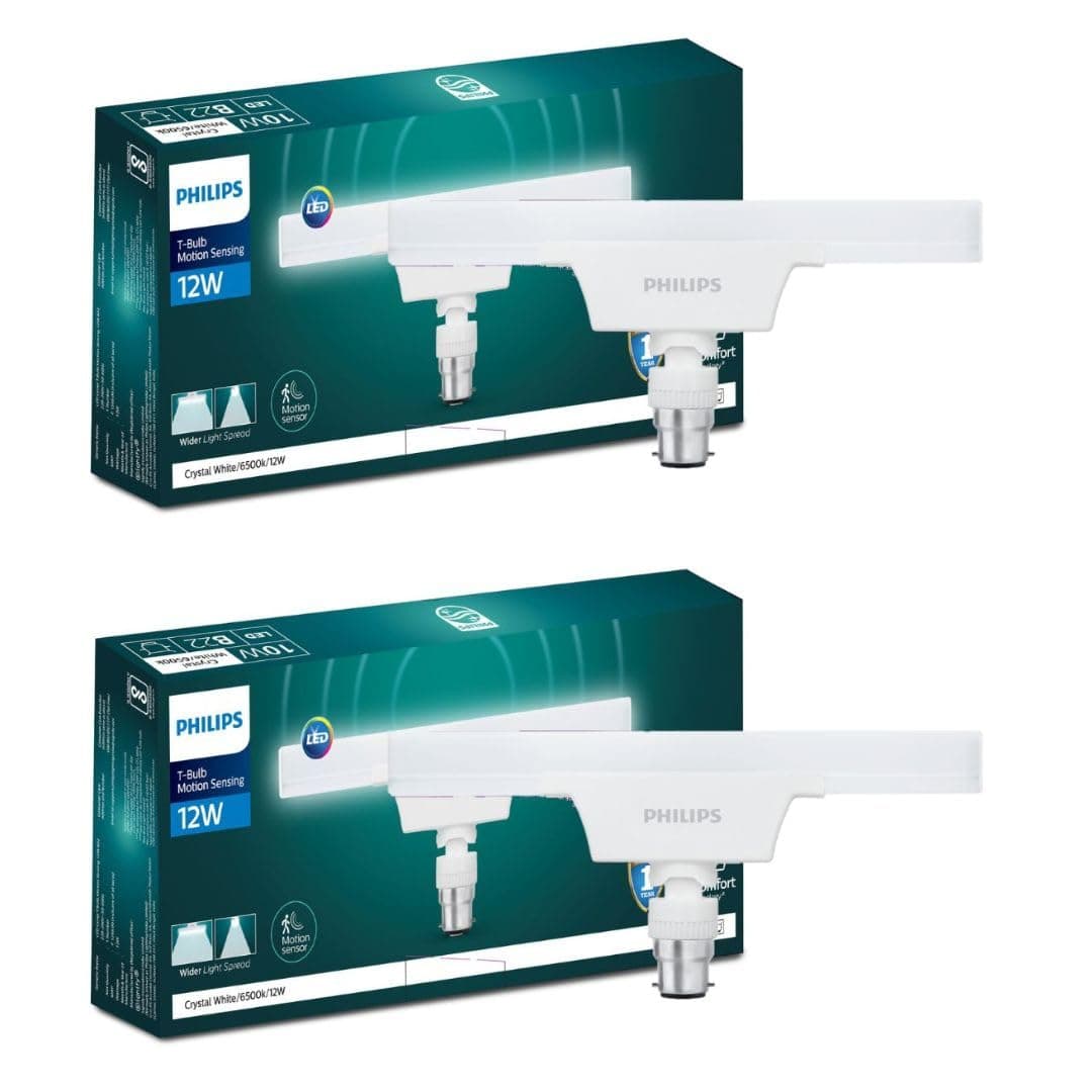 Motion Sensor 12W LED T-Bulb | Motion Sensor Light for Home | Bulb Base : B22, Light Color : Crystal White | Pack of 2