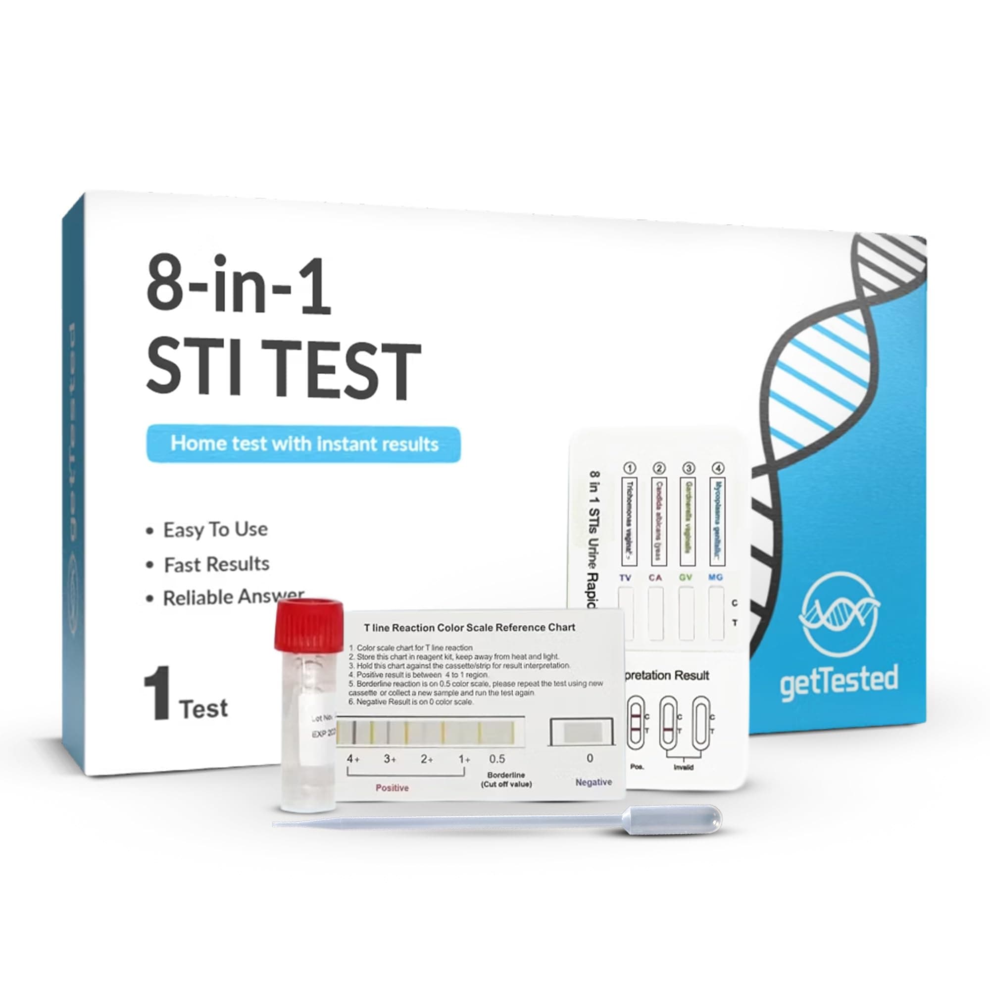 GetTested 8‑in‑1 STI Test Kit – At‑Home STD Screening for Chlamydia, Gonorrhoea, Mycoplasma, Ureaplasma, Candida, Trichomonas & Gardnerella – Private Results in 15 Minutes