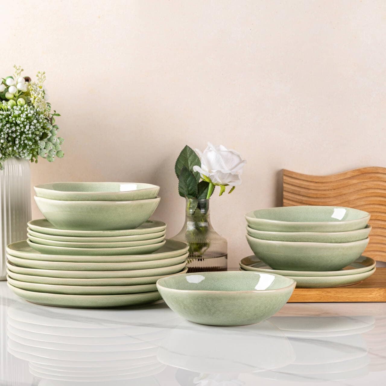 AmorArc Ceramic Dinnerware Sets,Handmade Reactive Glaze Stoneware Plates and Bowls Set,Highly Chip and Crack Resistant | Dishwasher & Microwave Safe,Service for 6 (18pc)