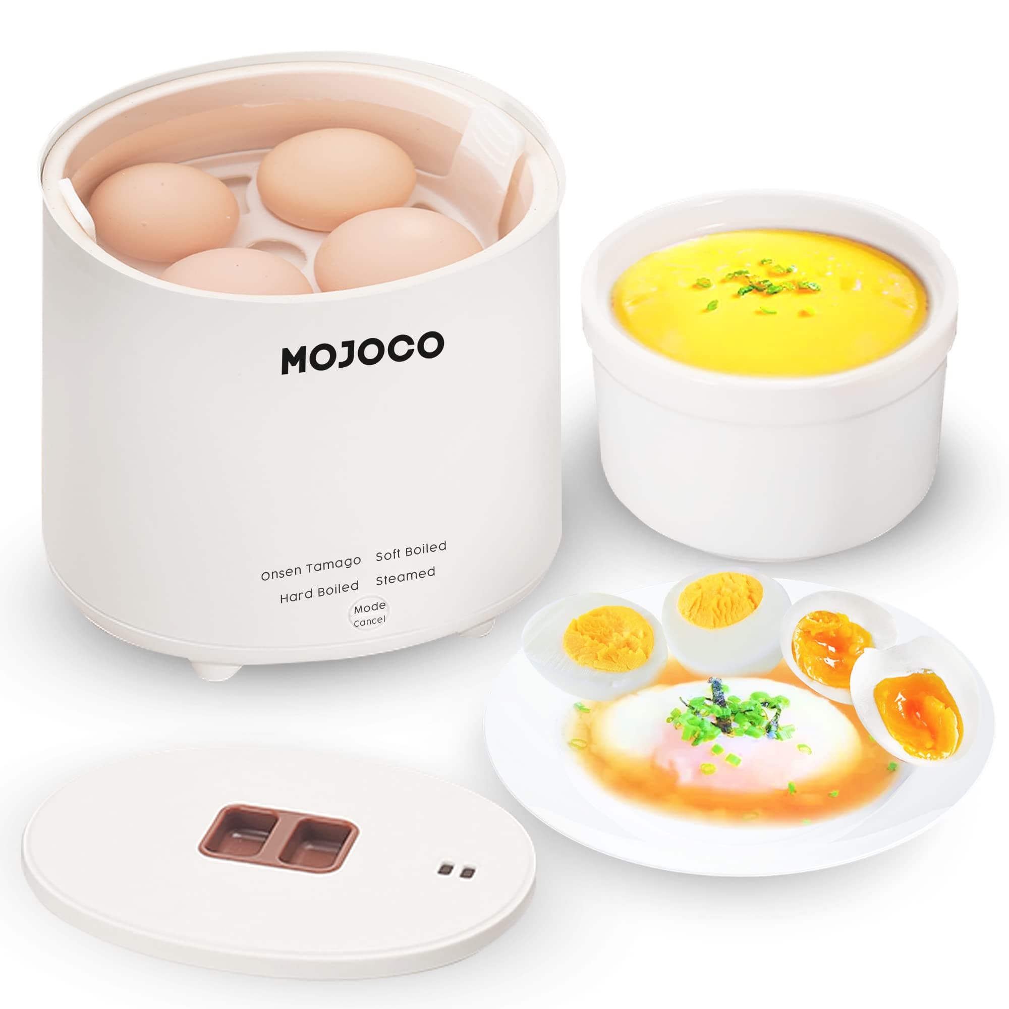 Rapid Egg Cooker - Mini Egg Cooker for Steamed, Hard Boiled, Soft Boiled Eggs and Onsen Tamago - Electric Egg Boiler for Home Kitchen, Dorm Use - Smart Egg Maker with Auto Shut OFF and Alarm