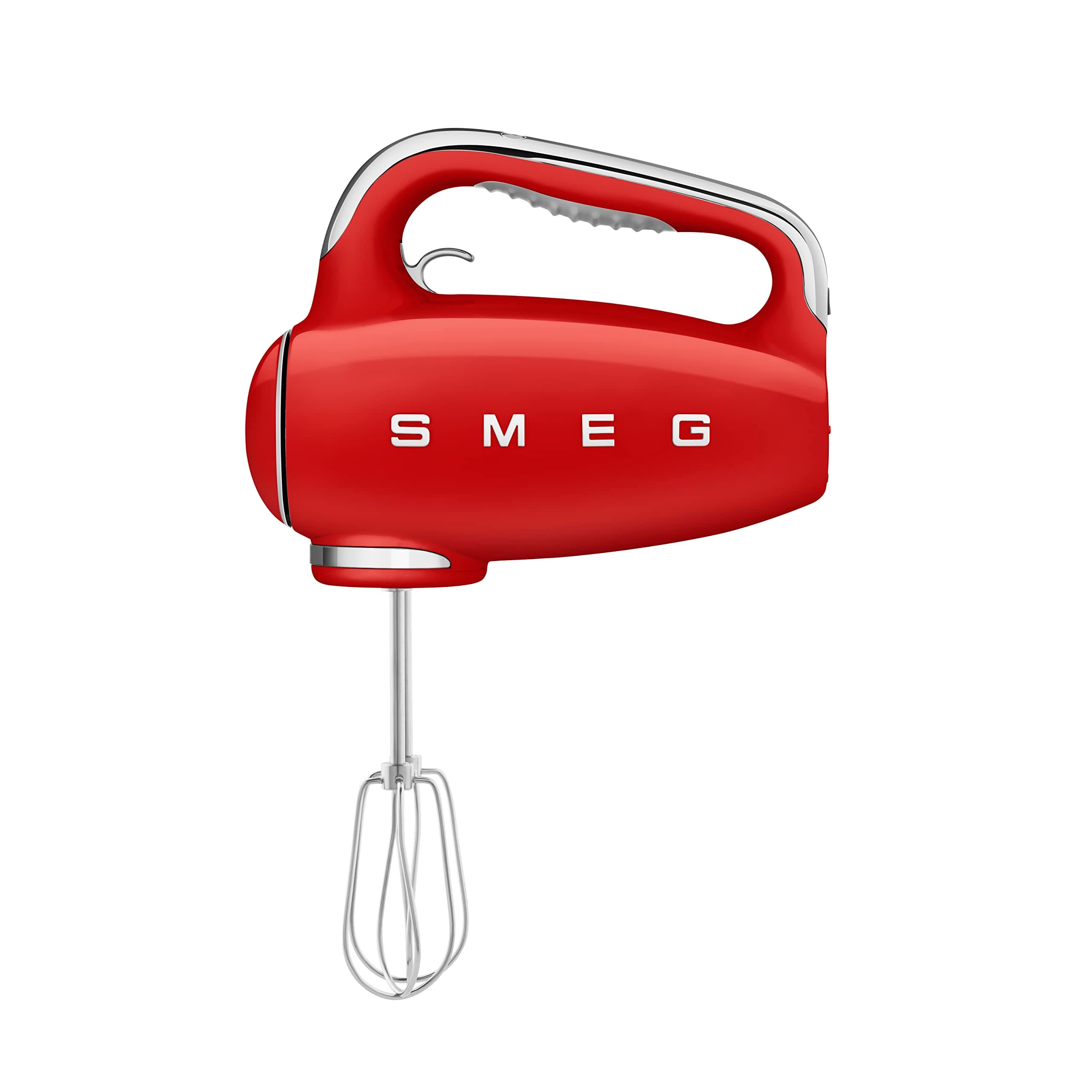 Smeg HMF01RDUK Hand Mixer with Turbo Function, 3 Attachments, LED Display, Retro 50's Style, 250W, Red