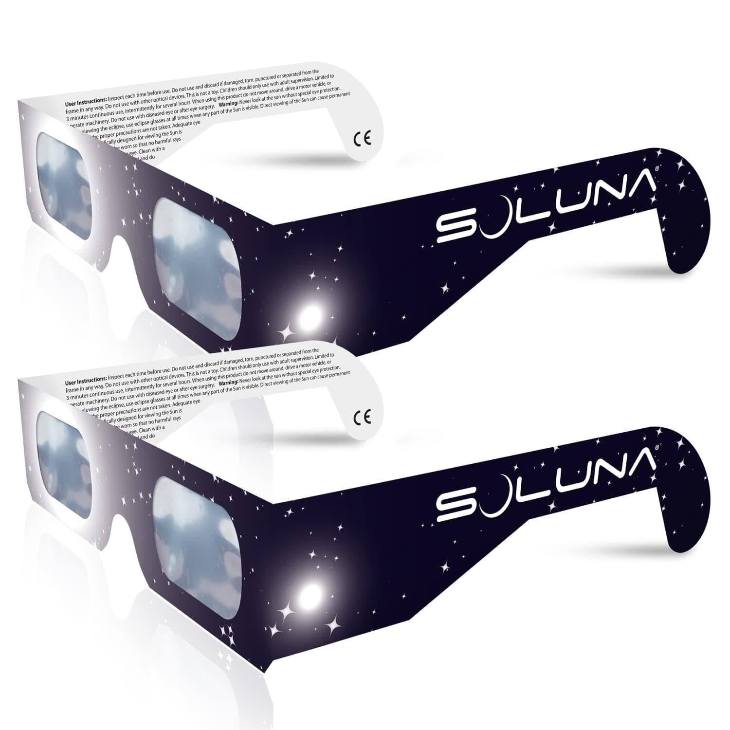 Soluna Solar Eclipse Glasses AAS Approved 2024 - Made in the USA CE and ISO Certified Safe Shades for Direct Sun Viewing (2 Pack)