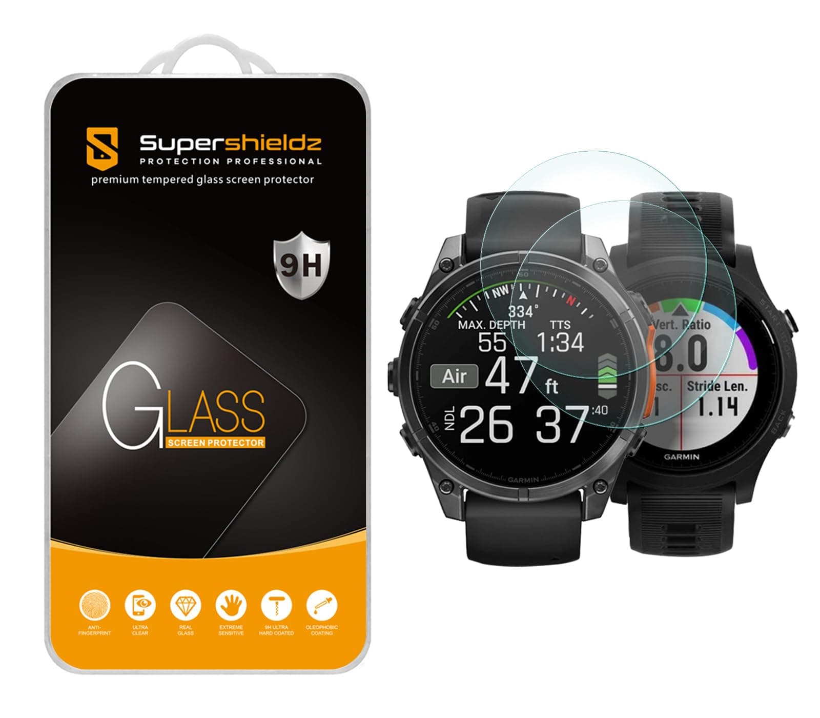 Supershieldz (2 Pack) Designed for Garmin Forerunner 935 / Garmin Fenix 8/8 Pro (Solar/Amoled) 47mm / Fenix E (47mm) Tempered Glass Screen Protector, Anti Scratch, Bubble Free
