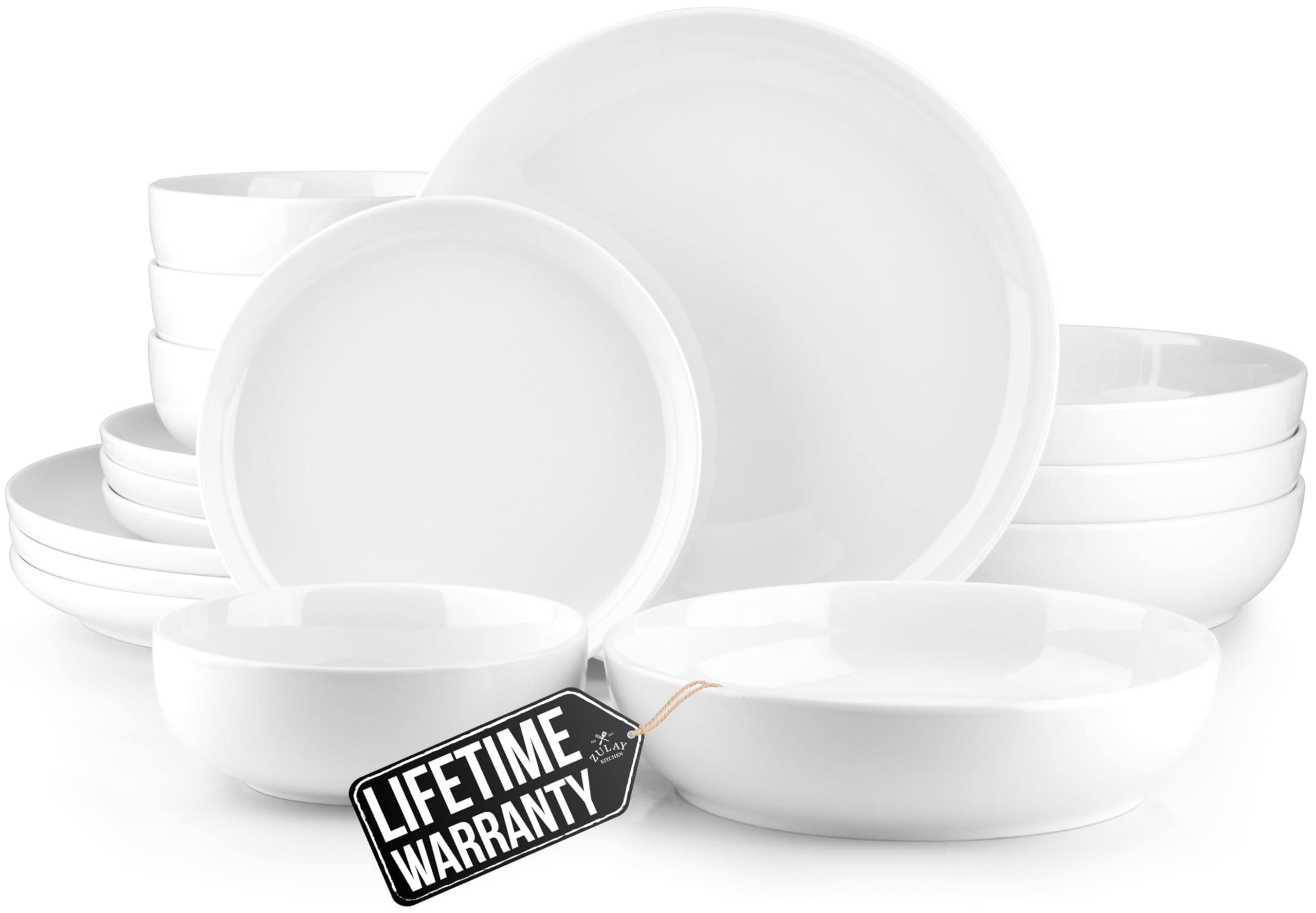 Zulay Kitchen Nova Porcelain Dinnerware Set, Service For 4 - Chip & Scratch Resistant White Plates And Bowls Sets - Microwave & Dishwasher Safe - White