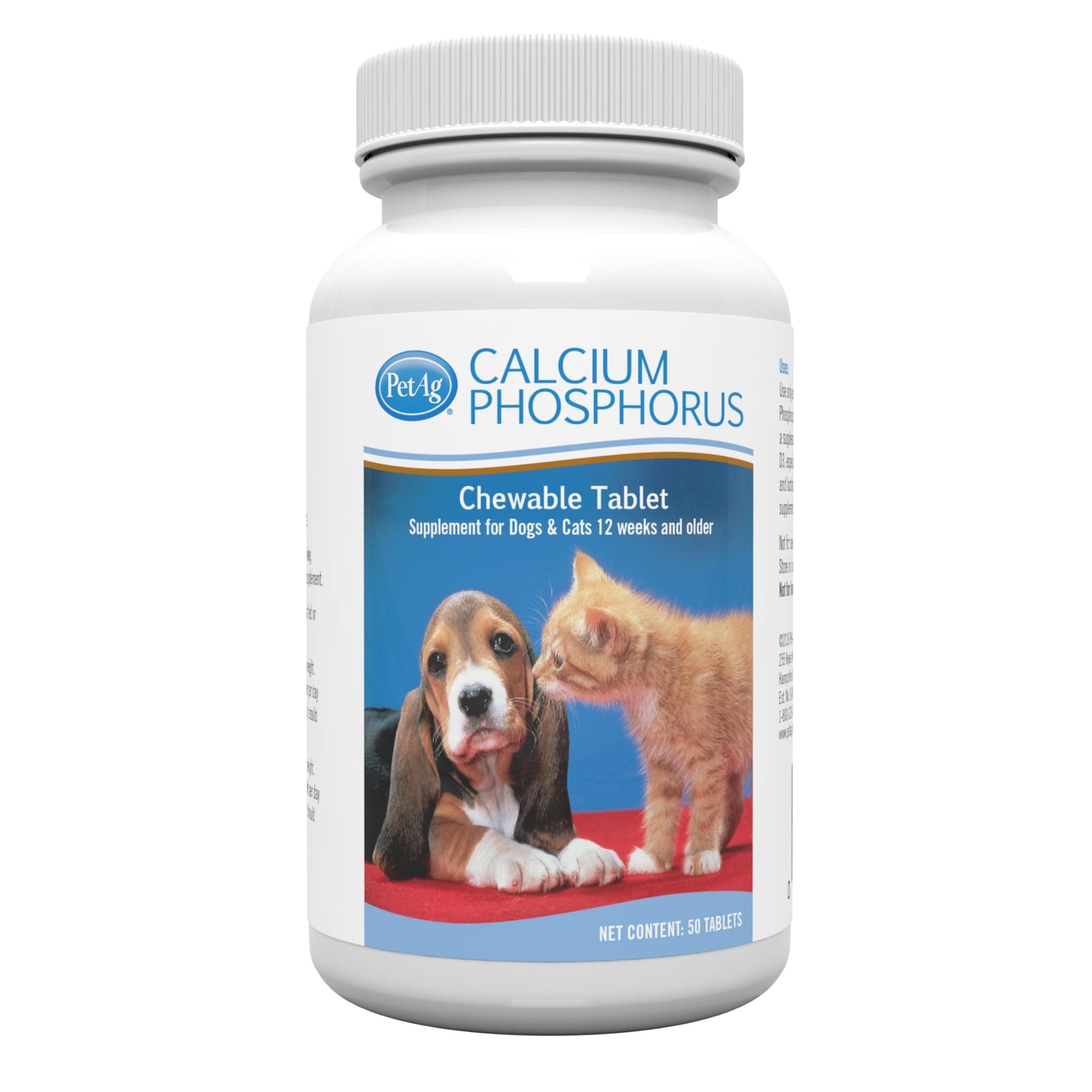 PetAg Calcium Phosphorus Tablets - 50 Tablets - Daily-Use, Chewable Supplement for Dogs & Cats 12 Weeks and Older - Fortified with Vitamin D