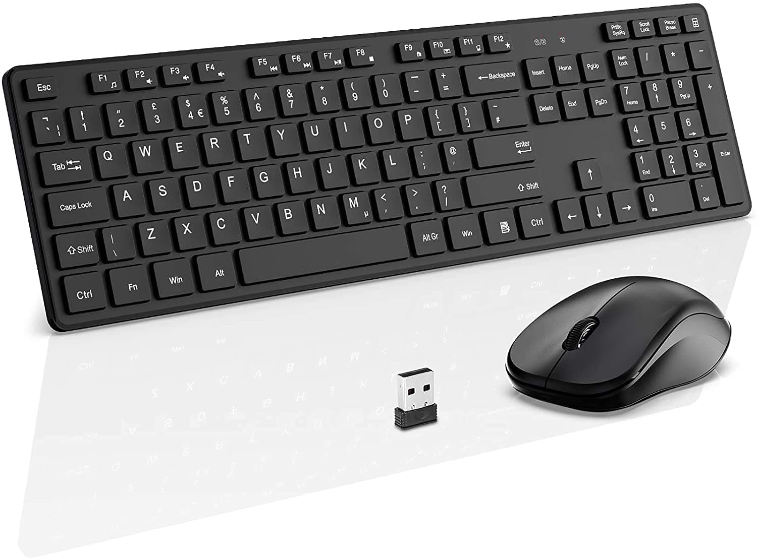 Keyboard & Mouse Set, Wireless Keyboard and Mouse, WisFox 2.4Ghz Slim Ergonomic Keyboard and Mouse Combos with One USB Receiver, Full Size Qwerty Keyboard Quiet Computer Mouse for Windows/Laptop/PC