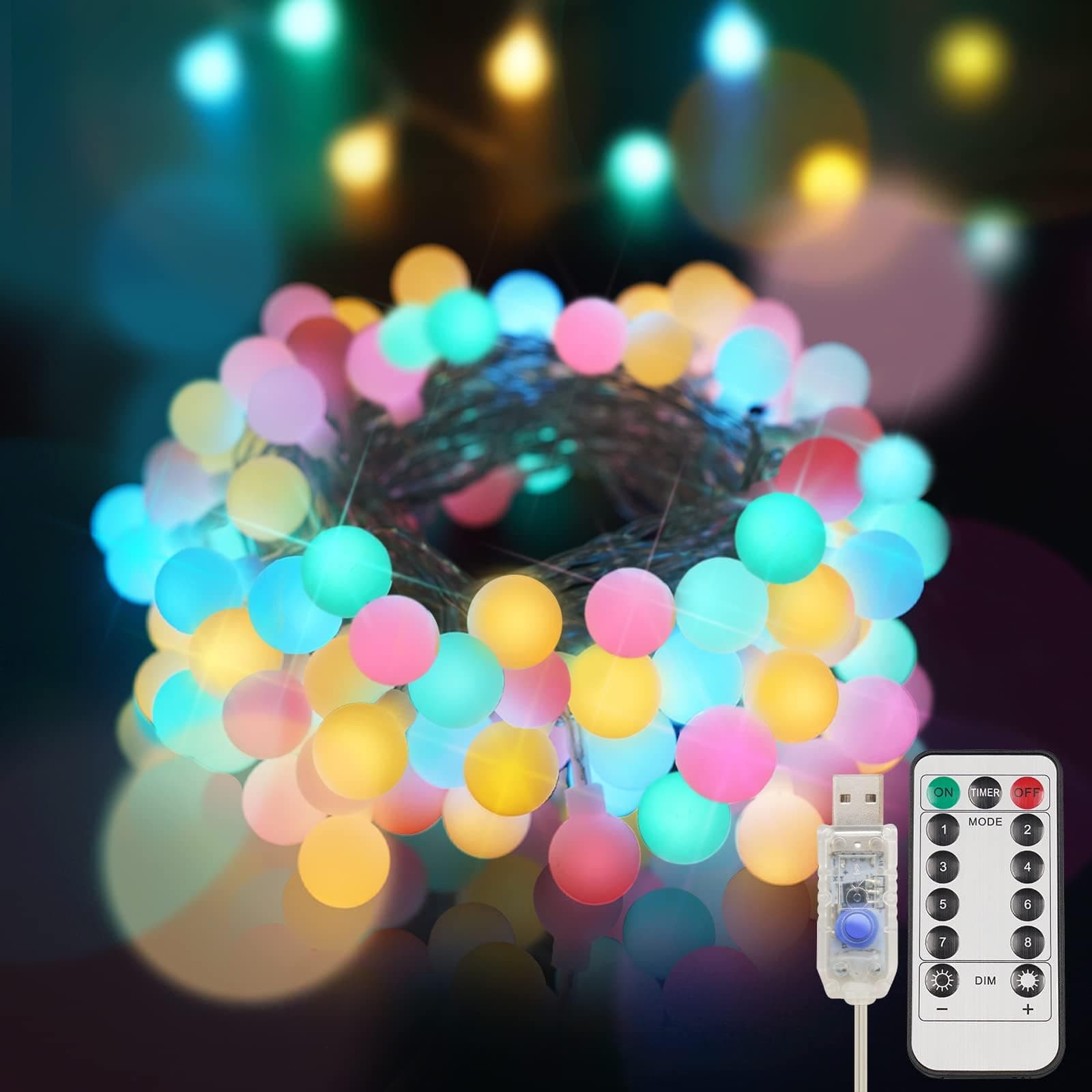 KASTWAVE Colorful Globe String Lights, Outdoor Waterproof, 40 LED with Remote, USB for Backyard, Patio, Garden, Party, Bedroom, Classroom (6 Colorful Bulbs)