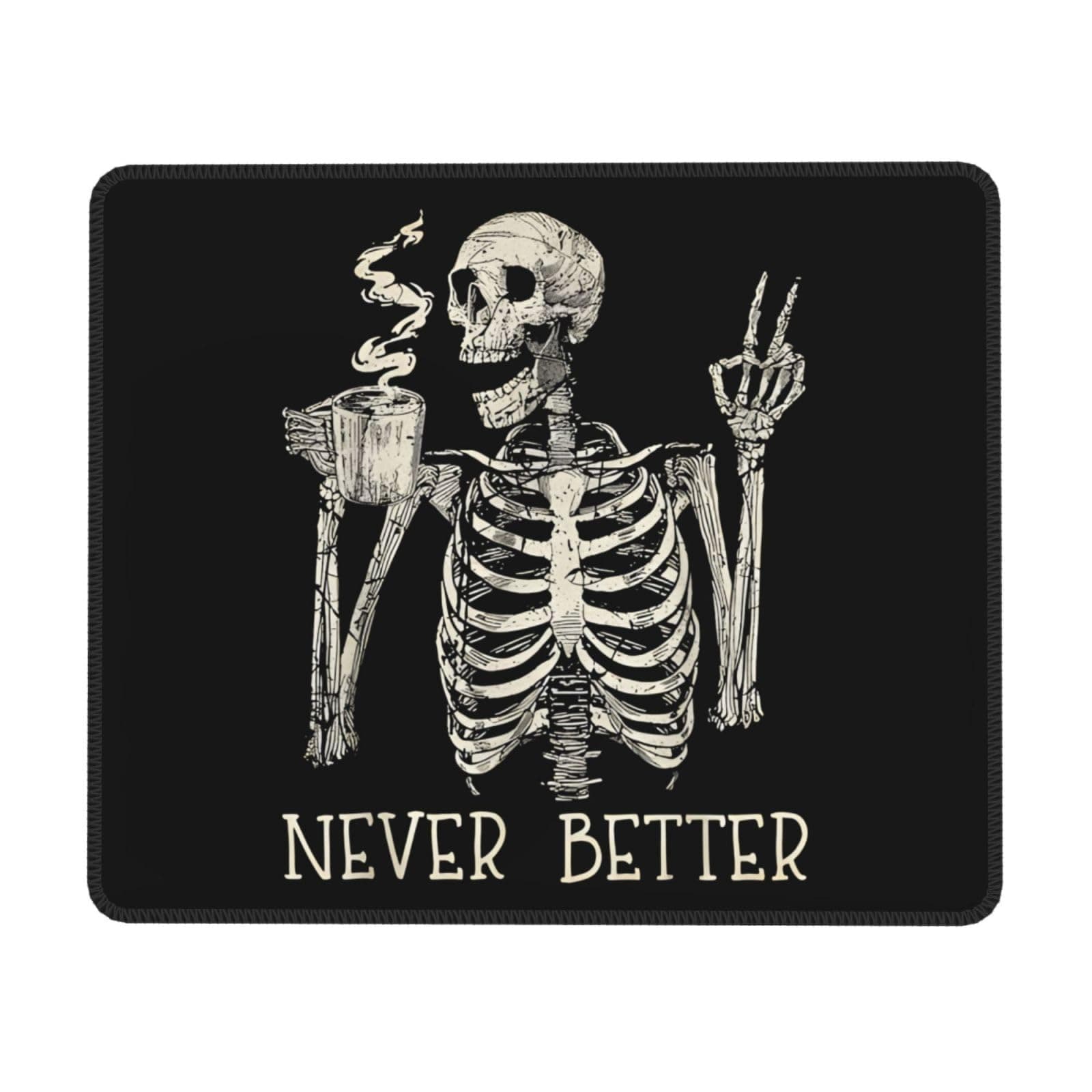 Skull Mouse Pad for Desk, Cute Skeleton Mouse Pads for Wireless Mouse, Funny Waterproof Mousepad for Office Laptop Computer, Non-Slip Rubber Base Stitched Edge (Color-D)