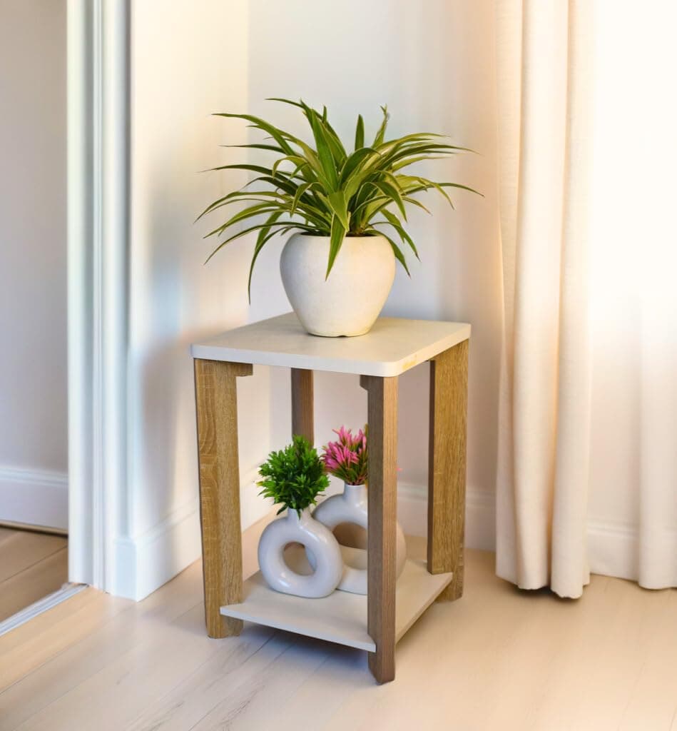 Beautiful Wooden Side Table/End Table/Plant Stand/Tea Table/Stool Living Room Furniture Square Shape (17 Inch Height)