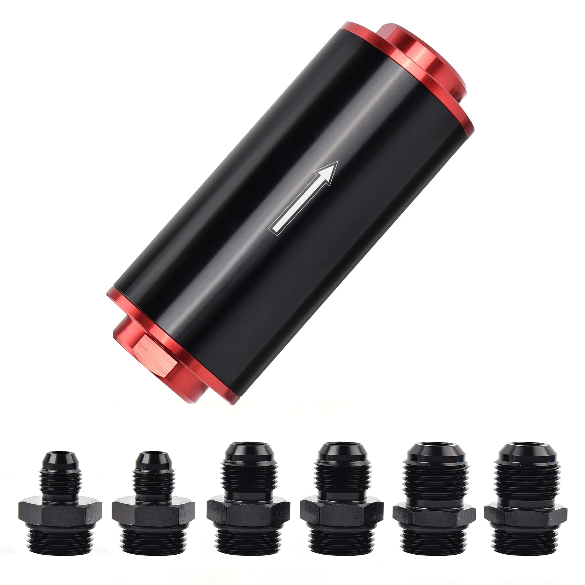 Inline Fuel Filter 100 Micron with 6AN 8AN 10AN Adapter Universal 50MM Red