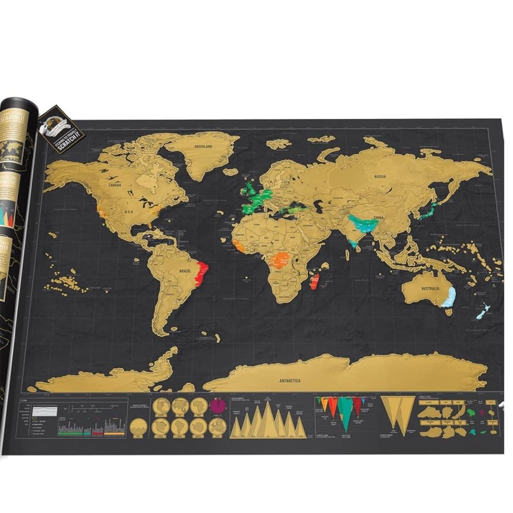 Amerteer Scratch off World Map, lucky scratch map world poster, detailed map of the world with capitals, states, cities, scratch map deluxe edition