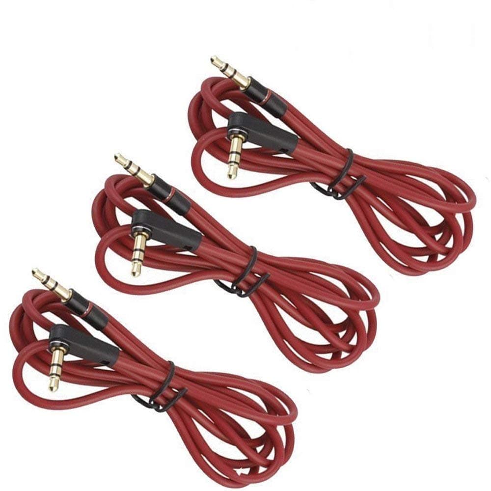 3PACK 3.5mm AUX Replacement Cable for Dr Dre Headphones Monster Solo Beats Studio (Red/1.2m)