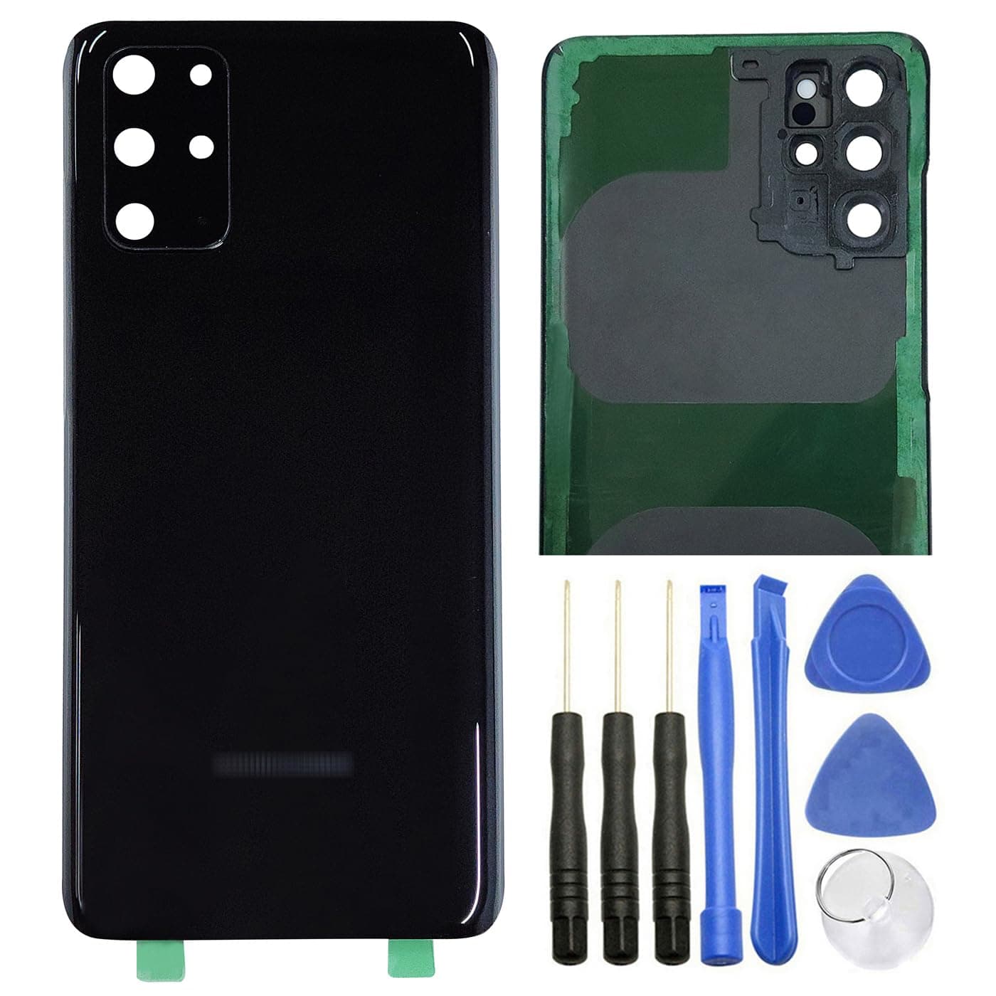 Ubrokeifixit Galaxy S20+ Rear Back Glass Cover Replacement for Samsung Galaxy S20+ G985 6.7",S20+ 5G G986,Pre-Cut Tape(NOT for S20 6.2",NOT for S20 Ultra 6.9") (Black+Camera Lens)