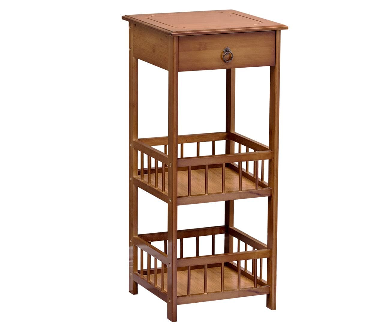 COPREE Bamboo Side Table 3-Tier Bedside Couch Sofa Chairside End Table with Drawer Multipurpose Home Furniture