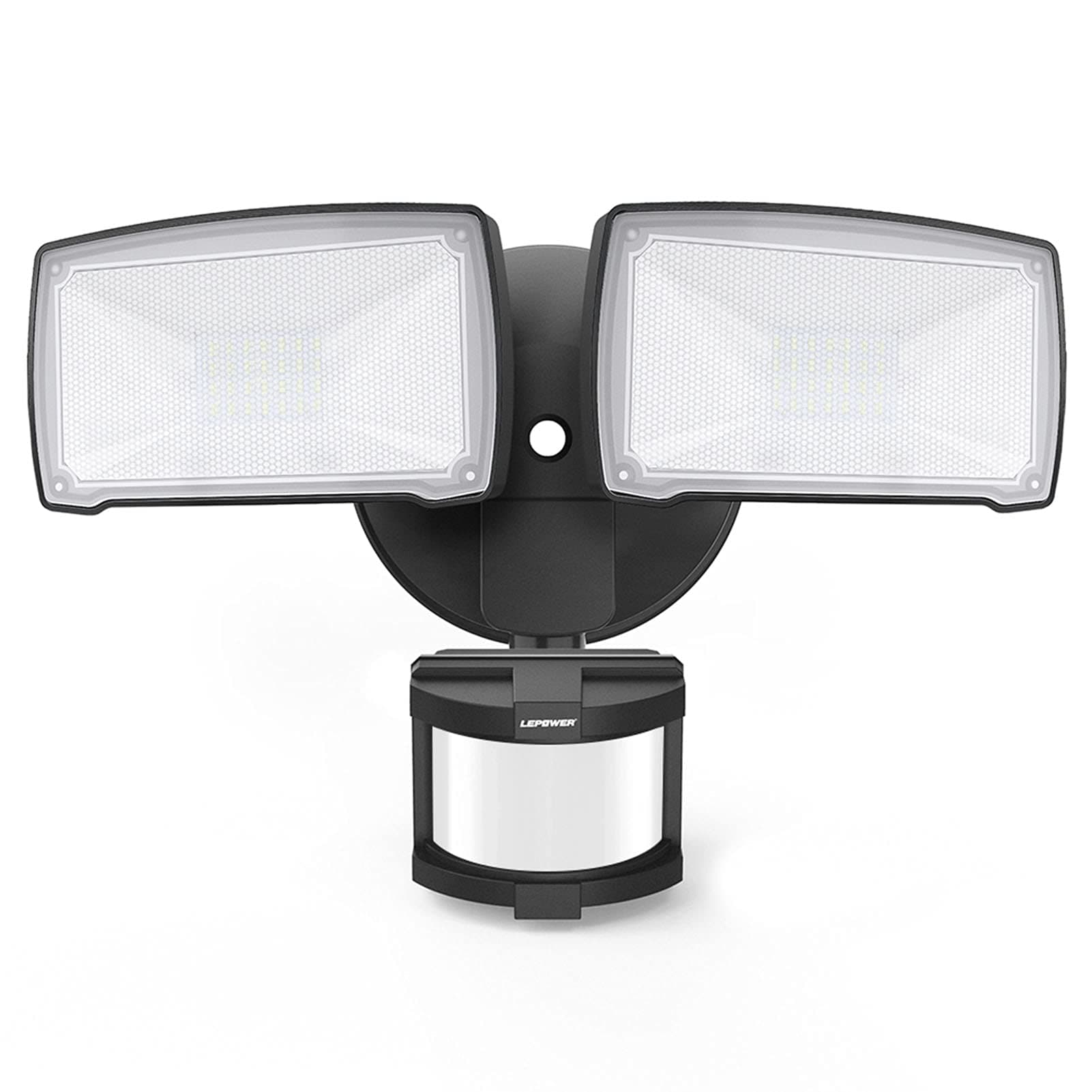 LEPOWER LED Security Lights Motion Sensor Light Outdoor, 30W 3200LM Motion Security Light, 5500K, IP65 Waterproof, 2 Head Motion Detector Flood Light for Garage, Yard, Porch, Black (Not Solar Powered)