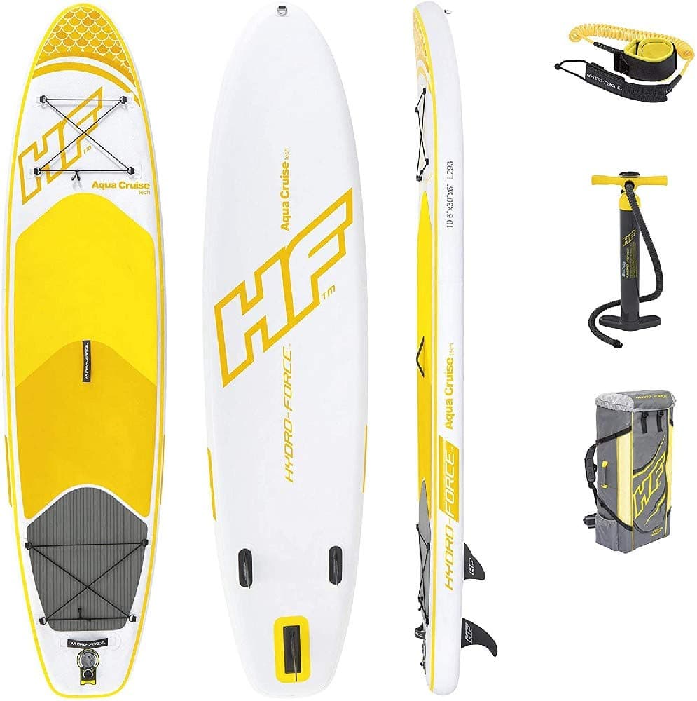Hydro-Force Cruiser Tech Inflatable SUP Stand Up Paddleboard Set, Yellow, 10 ft and 6 Inch