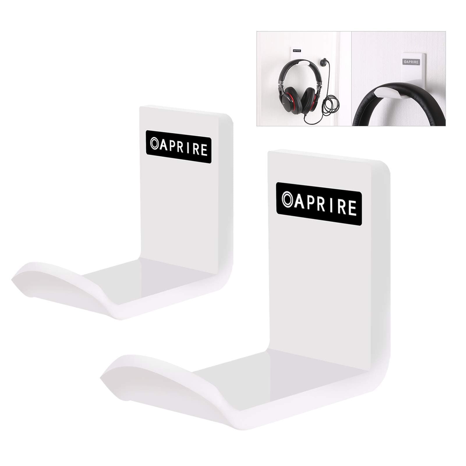 OAPRIRE Headphone Headset Hanger Wall Mount(2 Pack) - Save Desktop Space Headphone Stand - PC Gaming Universal Fit Headphone Holder with Cable Clip Organizer - No Screws, Stick on - White