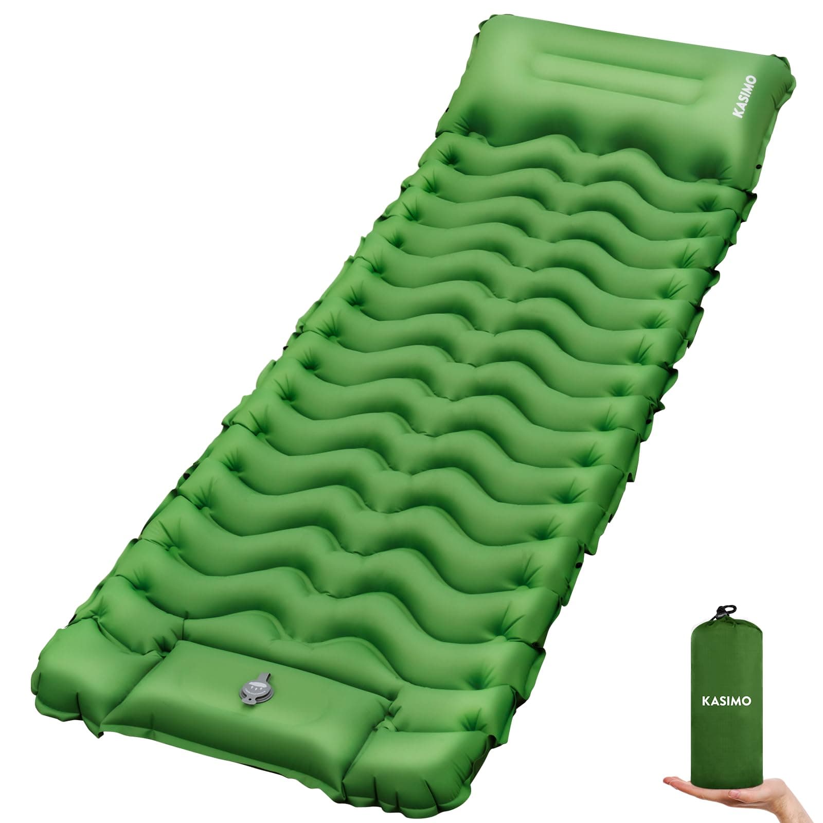 KASIMO Sleeping Mat - Ultralight & Thick Inflatable Camping Sleeping Pad Air Mattress Self-inflating Bed with Built-in Pump & Pillow Compact for Camping Backpacking Hiking Traveling