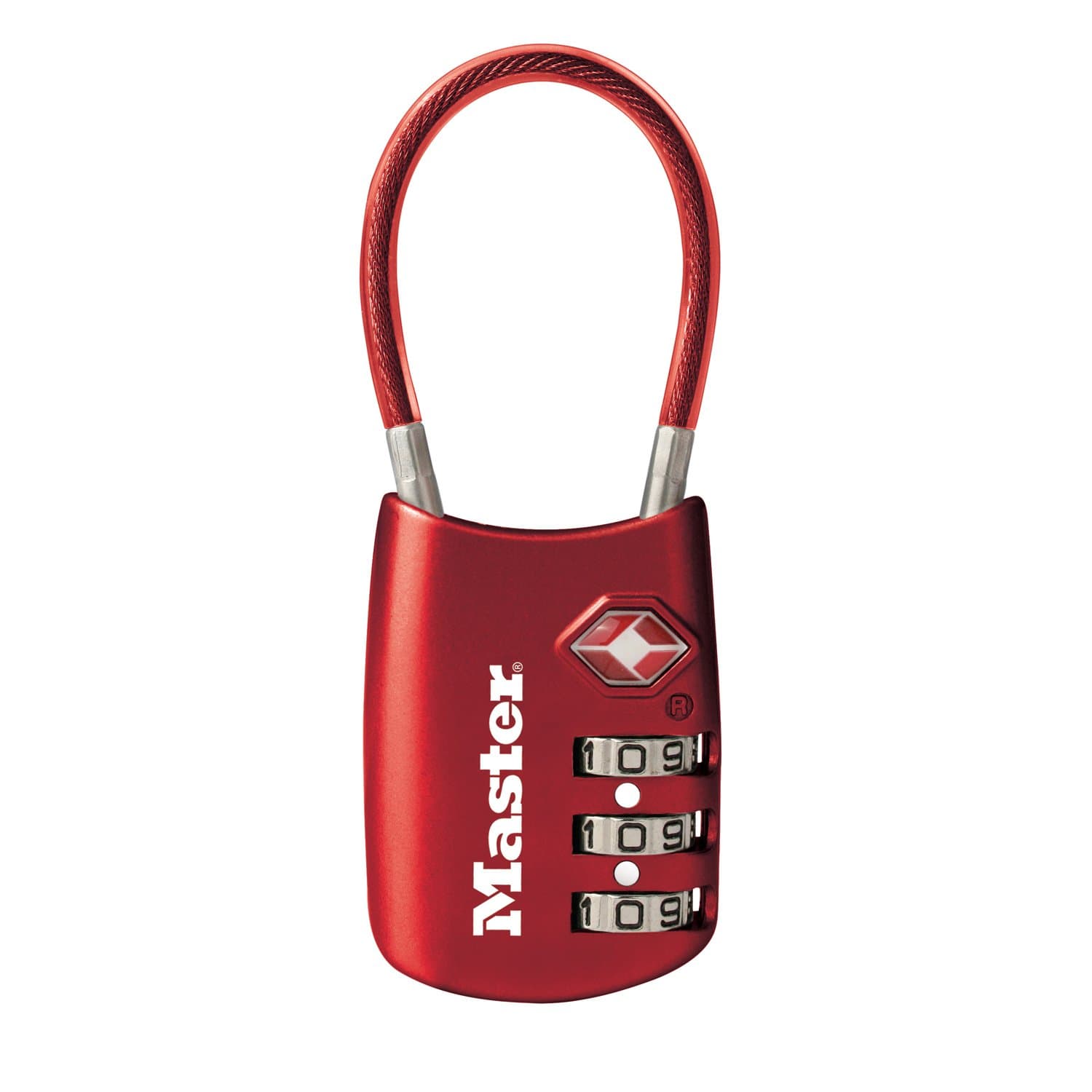 (Red) - Master Lock Padlock, Set Your Own Combination TSA Accepted Cable Luggage Lock, 1" - 0.2" Wide, Red, 4688DRED