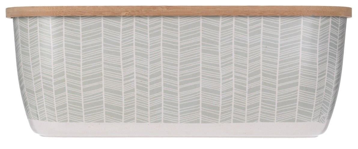 Pastel Green Bamboo Bread Bin Bread Crock with Lid as a Chopping Board (Lines)