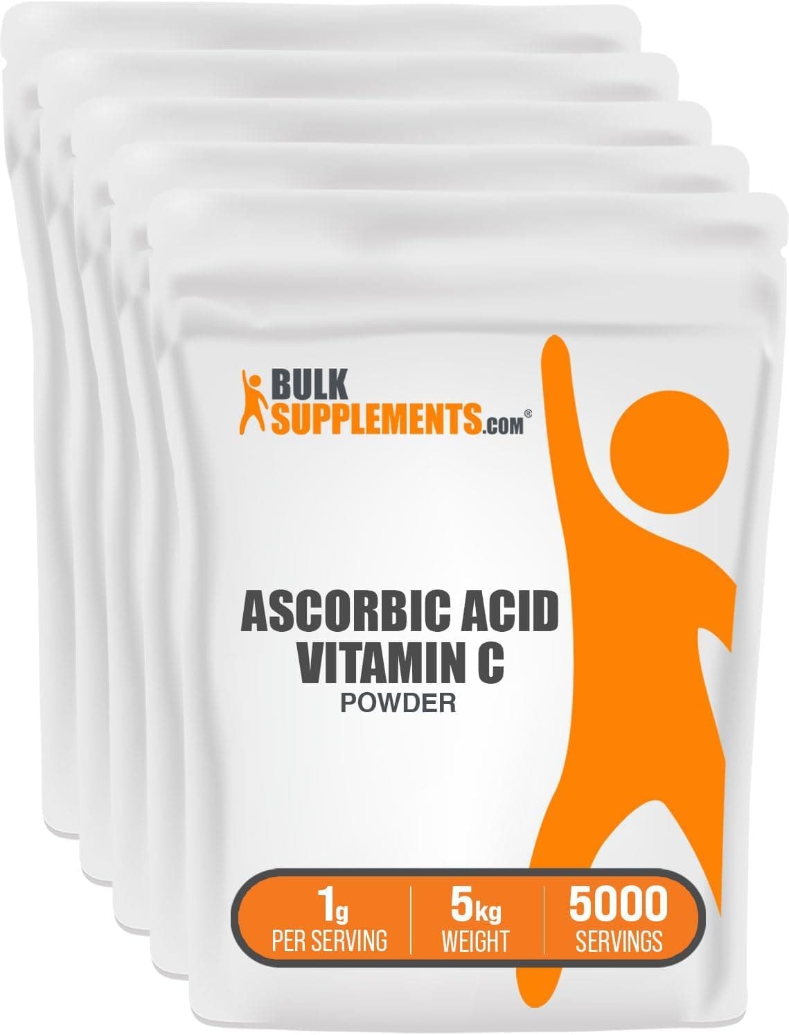 BulkSupplements.com Ascorbic Acid Powder - Vitamin C Supplement, for Immune Support - Ascorbic Acid Food Grade, Gluten Free, 1g per Serving, 1kg (Pack of 5) (11 lbs)